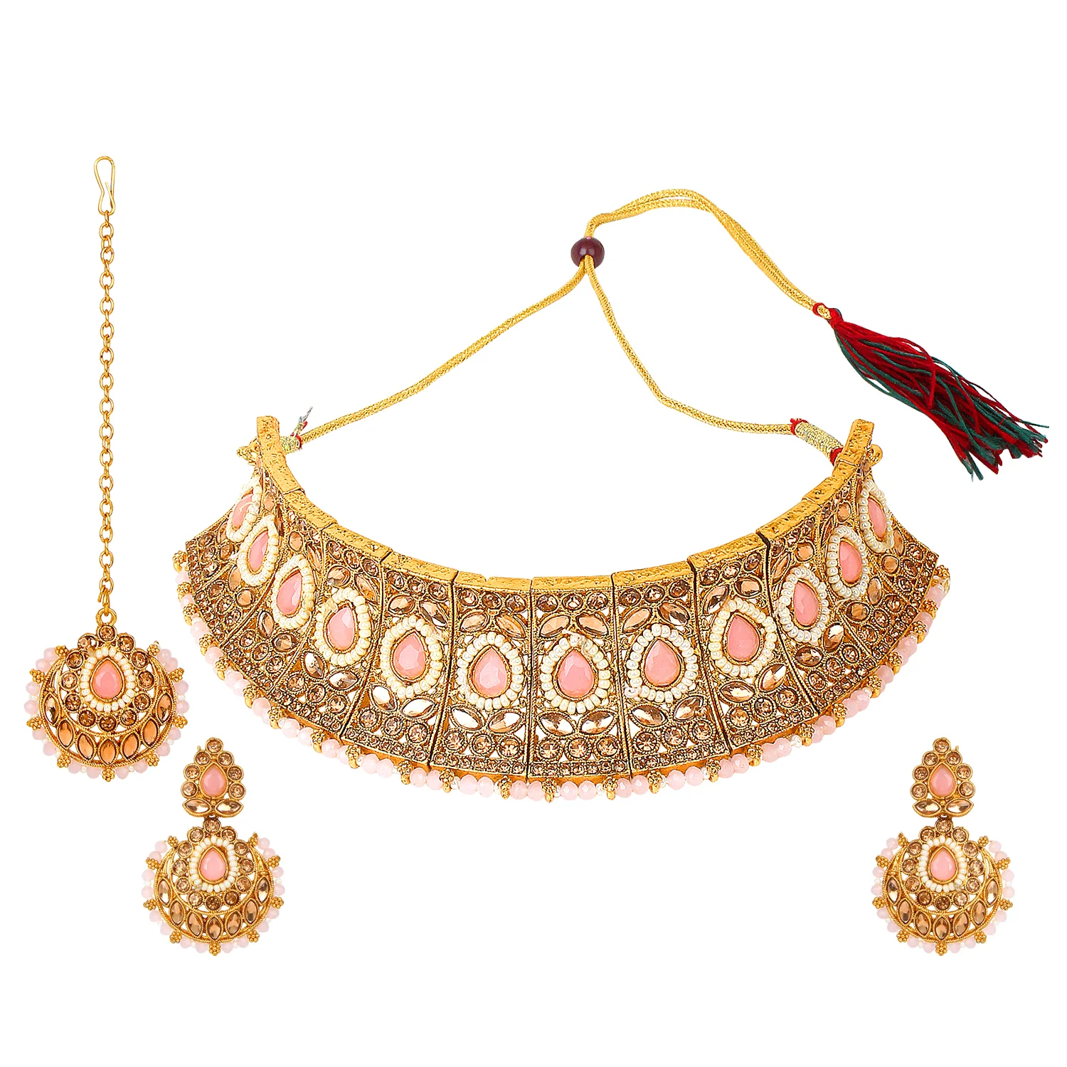 Traditional Matte Red Jewellery Set with Kundan by Leshya - Image 9