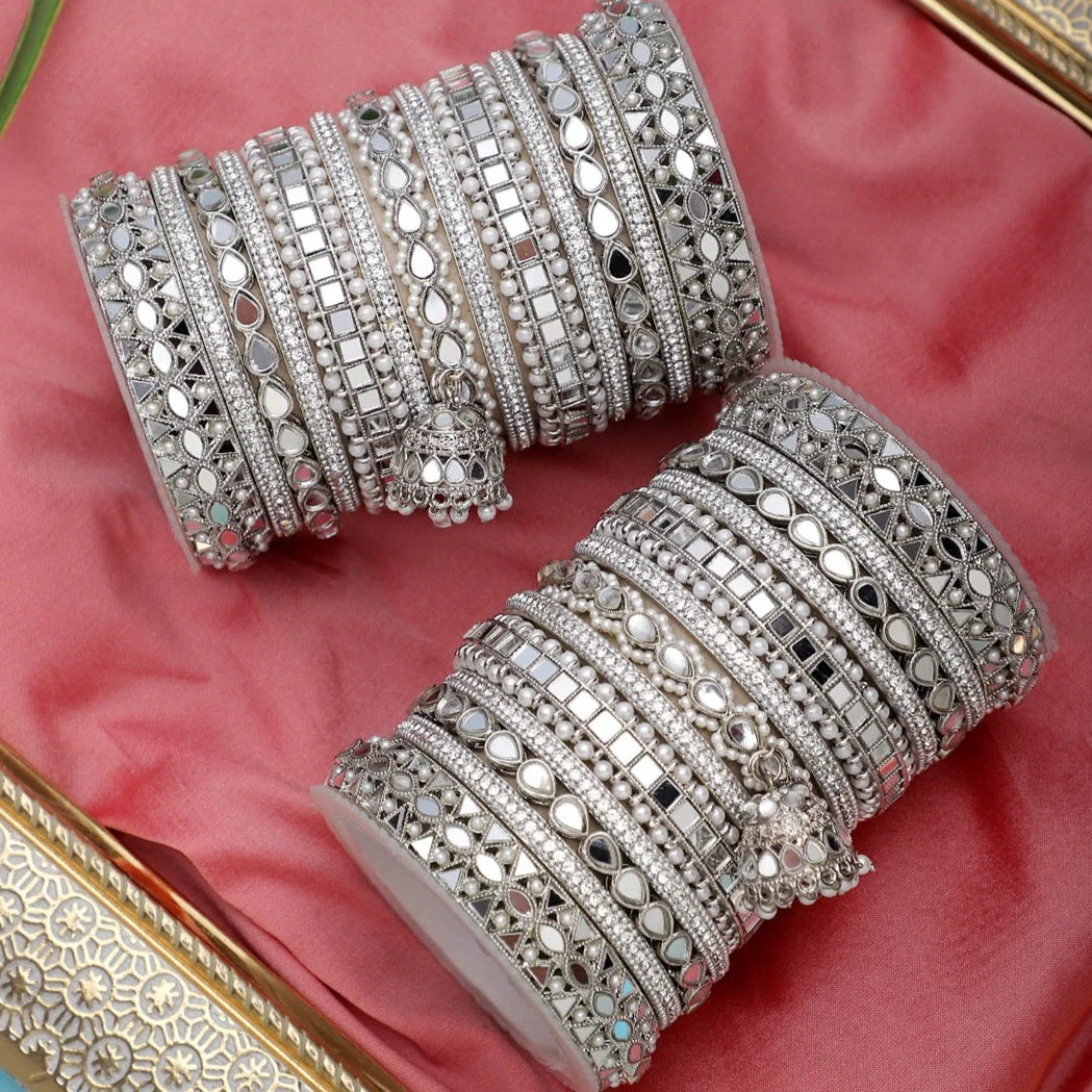 Traditional Mirror Bangle Set with Jhumki by Leshya - Image 3