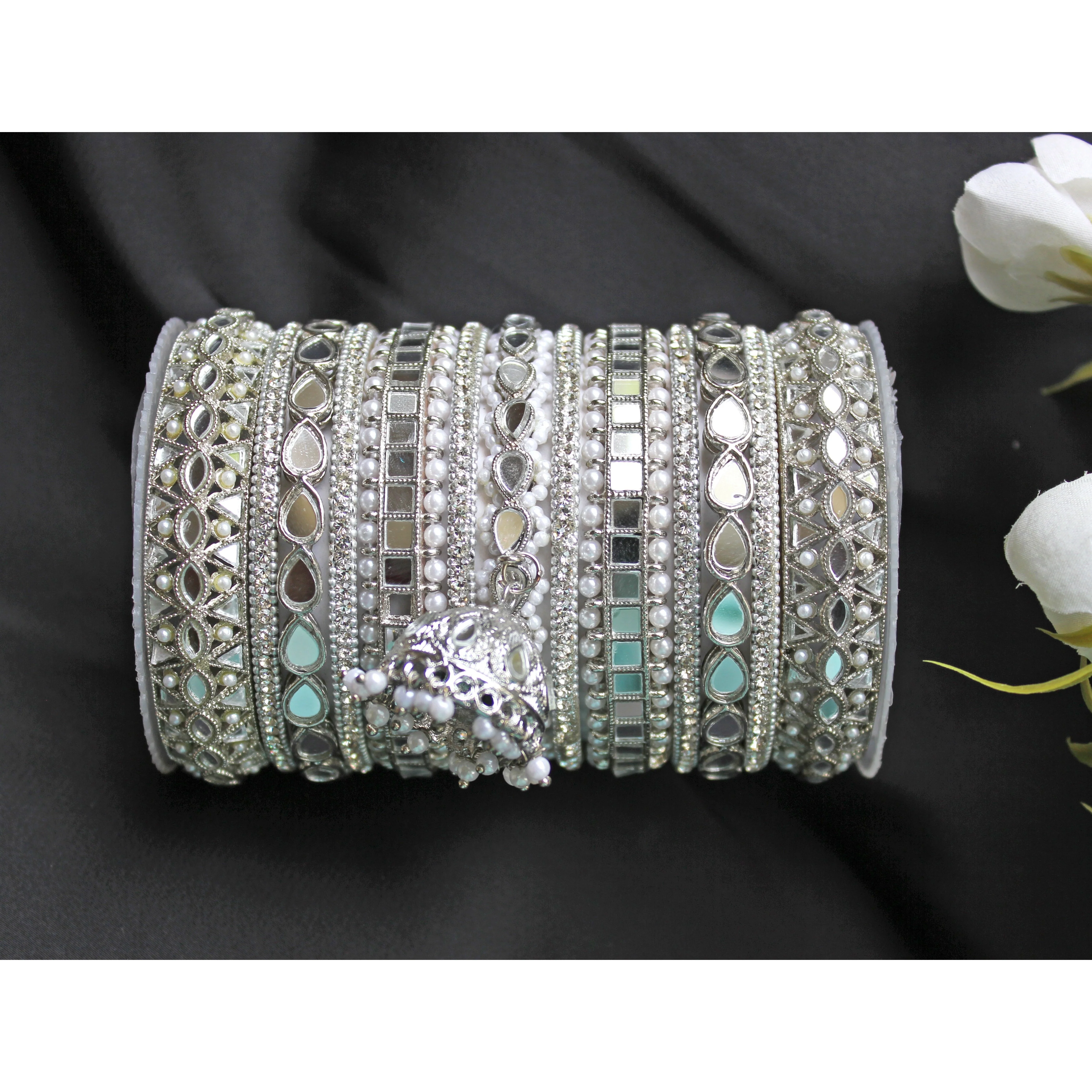 Traditional Mirror Bangle Set with Jhumki by Leshya - Image 4