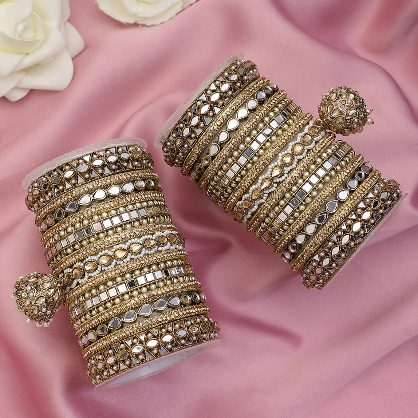 Traditional Mirror Bangle Set with Jhumki by Leshya - Image 6