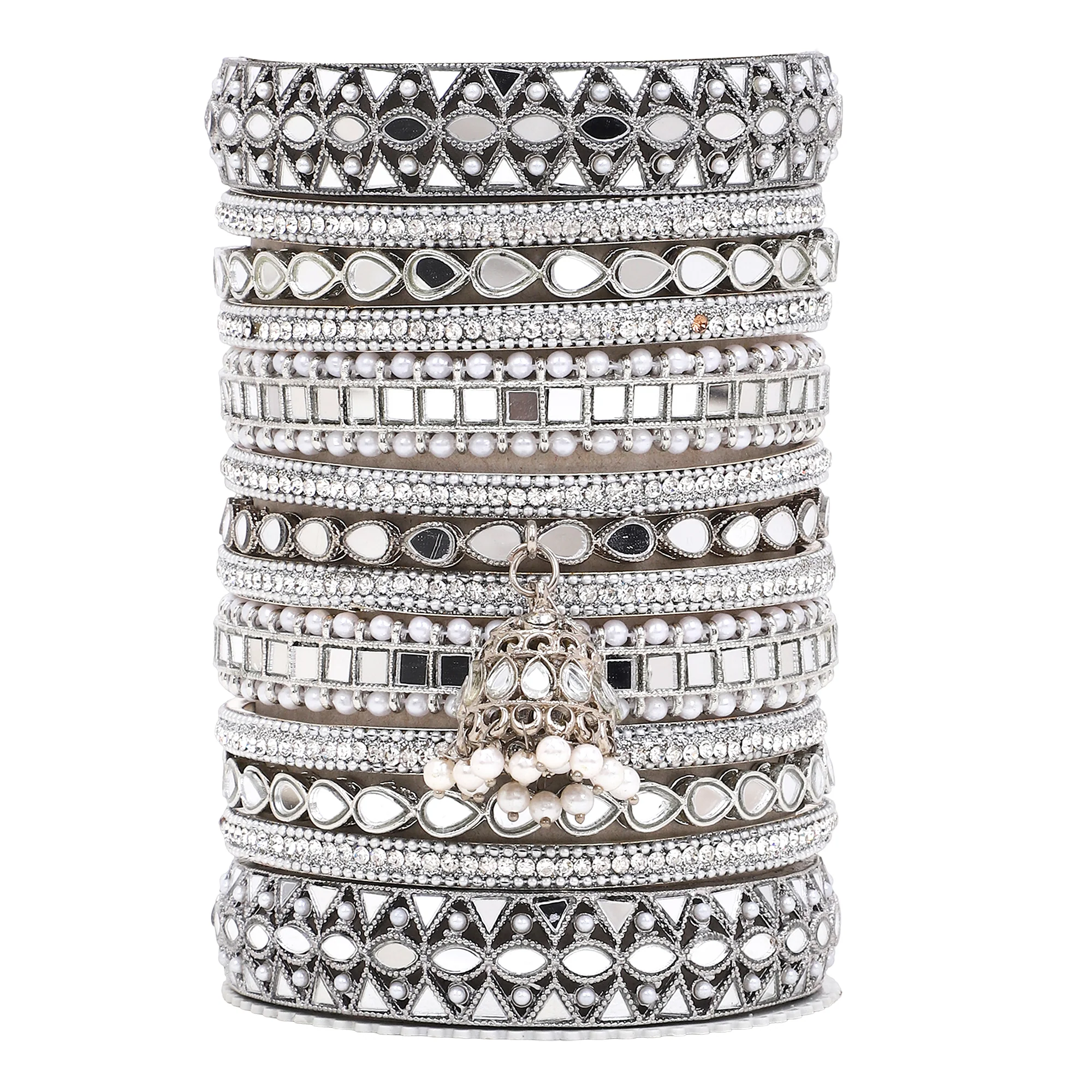 Traditional Mirror Bangle Set with Jhumki by Leshya - Image 7