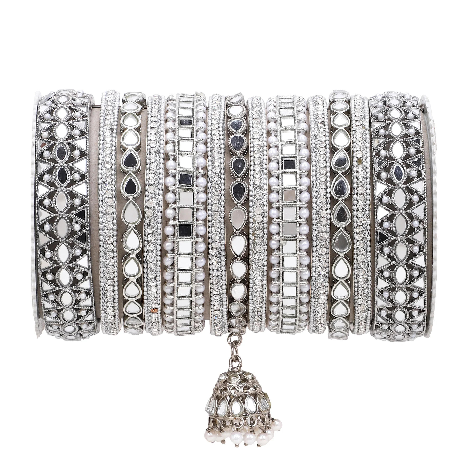 Traditional Mirror Bangle Set with Jhumki by Leshya - Image 6