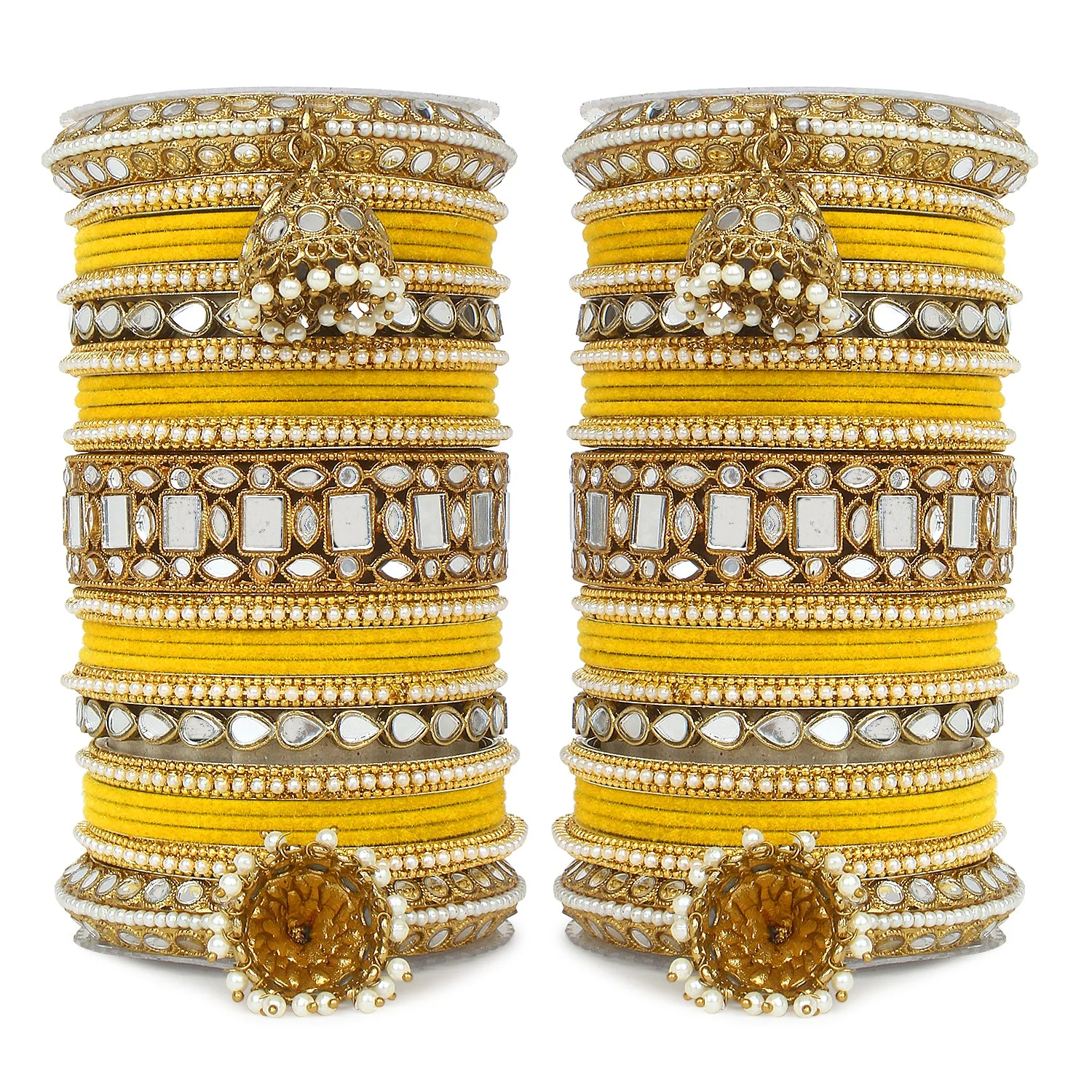 Traditional Mirror Bangle Set with Velvet Bangles with Jhumki by Leshya - Image 11