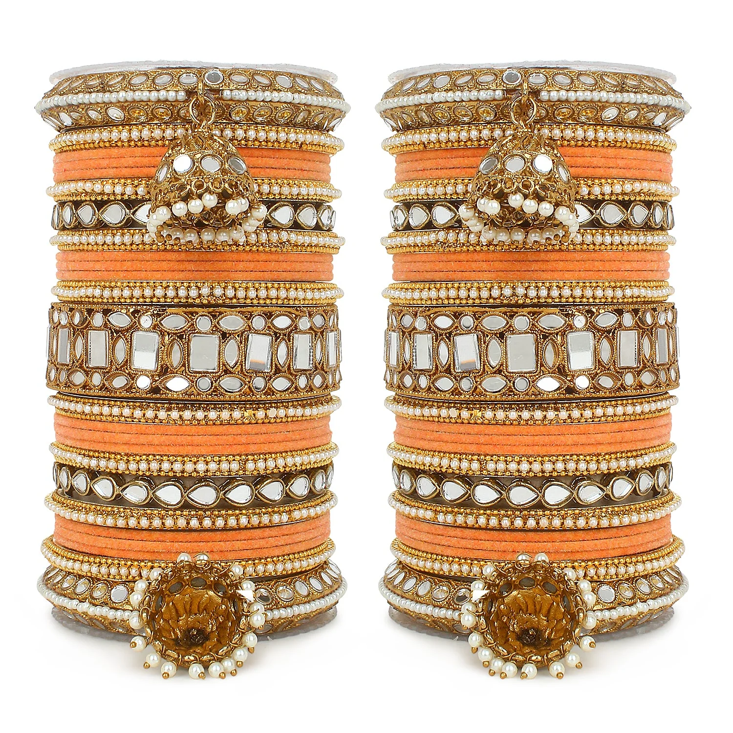Traditional Mirror Bangle Set with Velvet Bangles with Jhumki by Leshya - Image 17