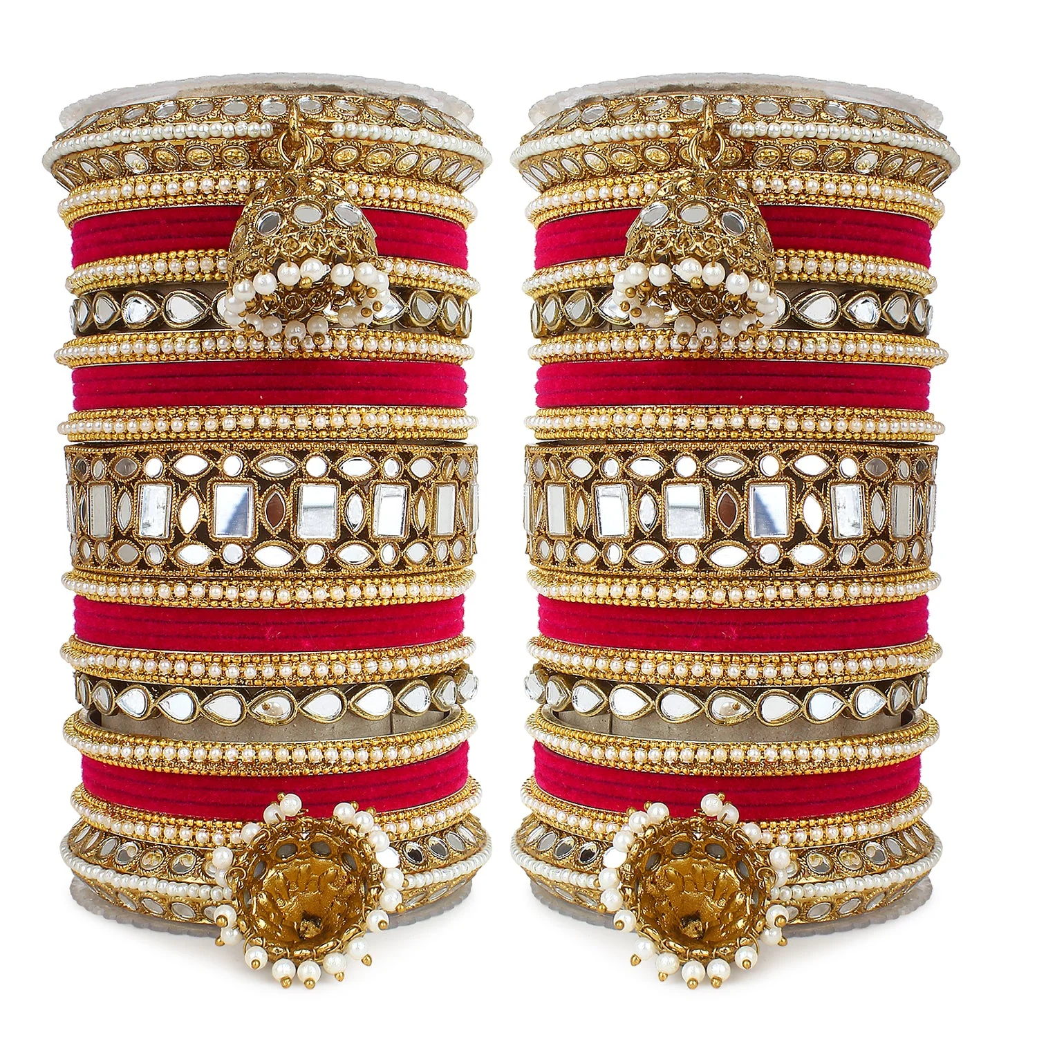 Traditional Mirror Bangle Set with Velvet Bangles with Jhumki by Leshya - Image 7