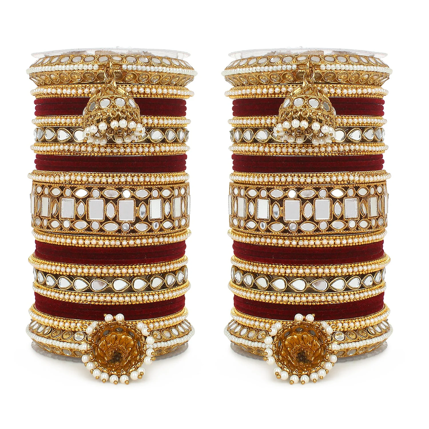 Traditional Mirror Bangle Set with Velvet Bangles with Jhumki by Leshya - Image 15