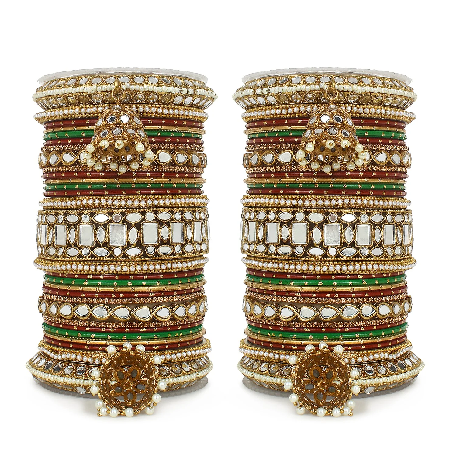 Traditional Mirror Bangle Set with Velvet Bangles with Jhumki by Leshya - Image 19
