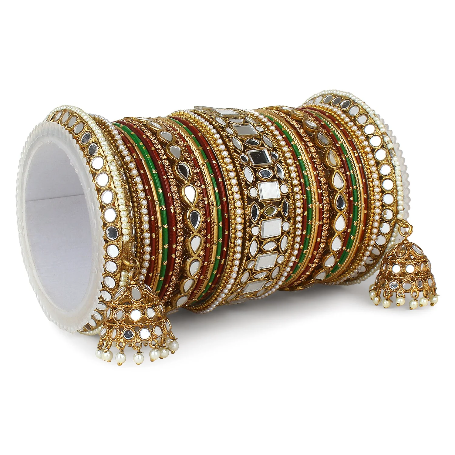 Traditional Mirror Bangle Set with Velvet Bangles with Jhumki by Leshya - Image 20
