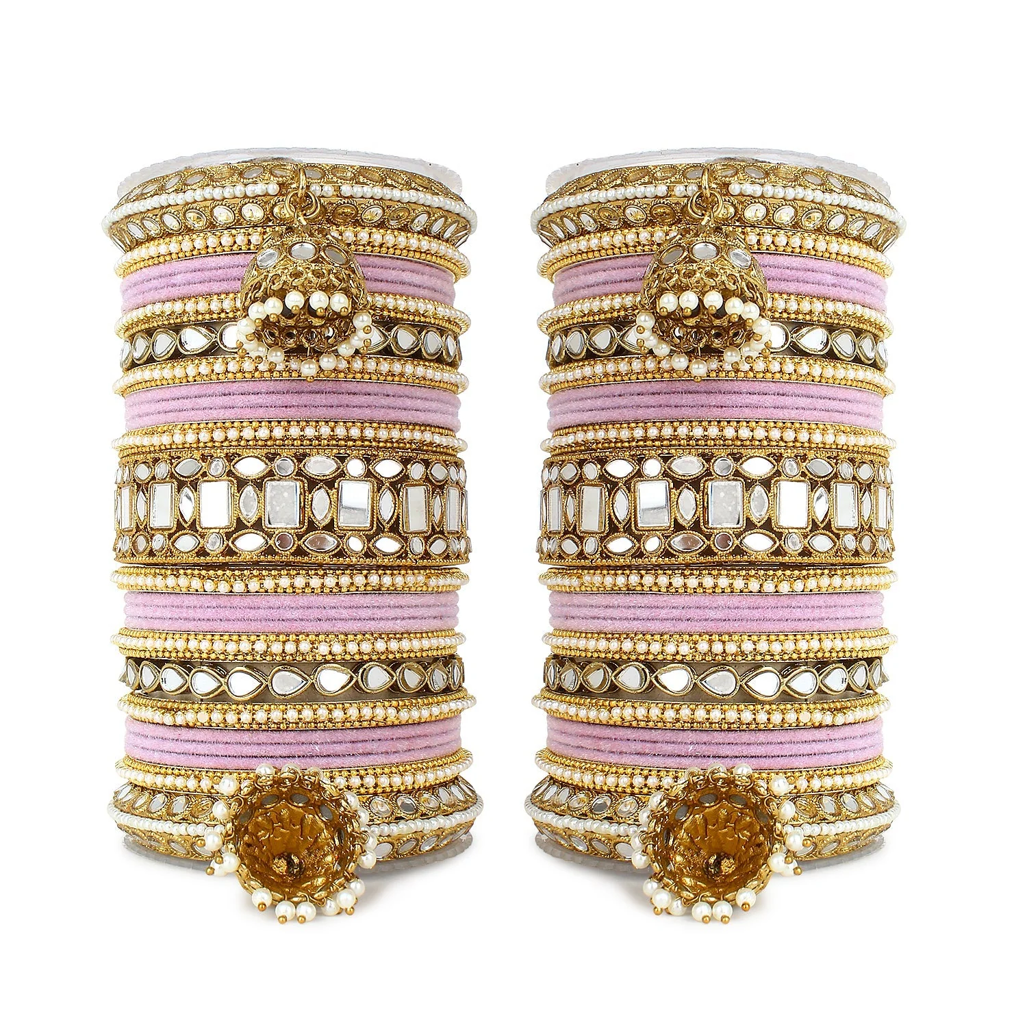 Traditional Mirror Bangle Set with Velvet Bangles with Jhumki by Leshya - Image 15