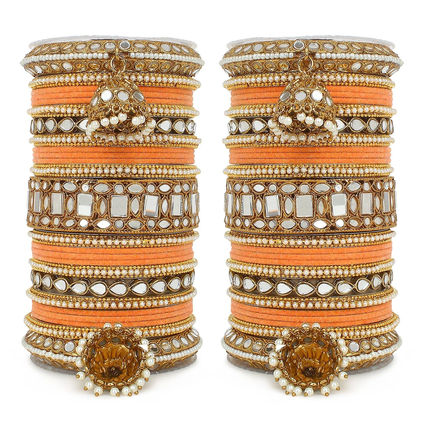 Traditional Mirror Bangle Set with Velvet Bangles with Jhumki by Leshya - Image 17