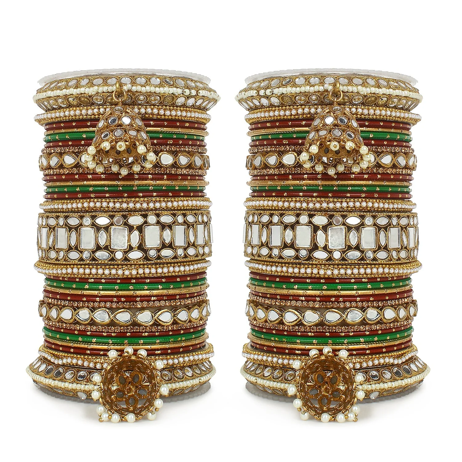 Traditional Mirror Bangle Set with Velvet Bangles with Jhumki by Leshya - Image 19