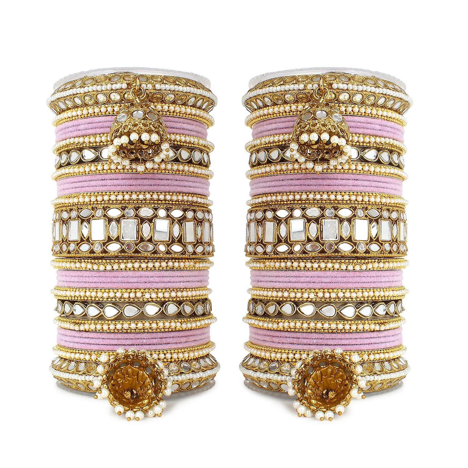 Traditional Mirror Bangle Set with Velvet Bangles with Jhumki by Leshya - Image 15
