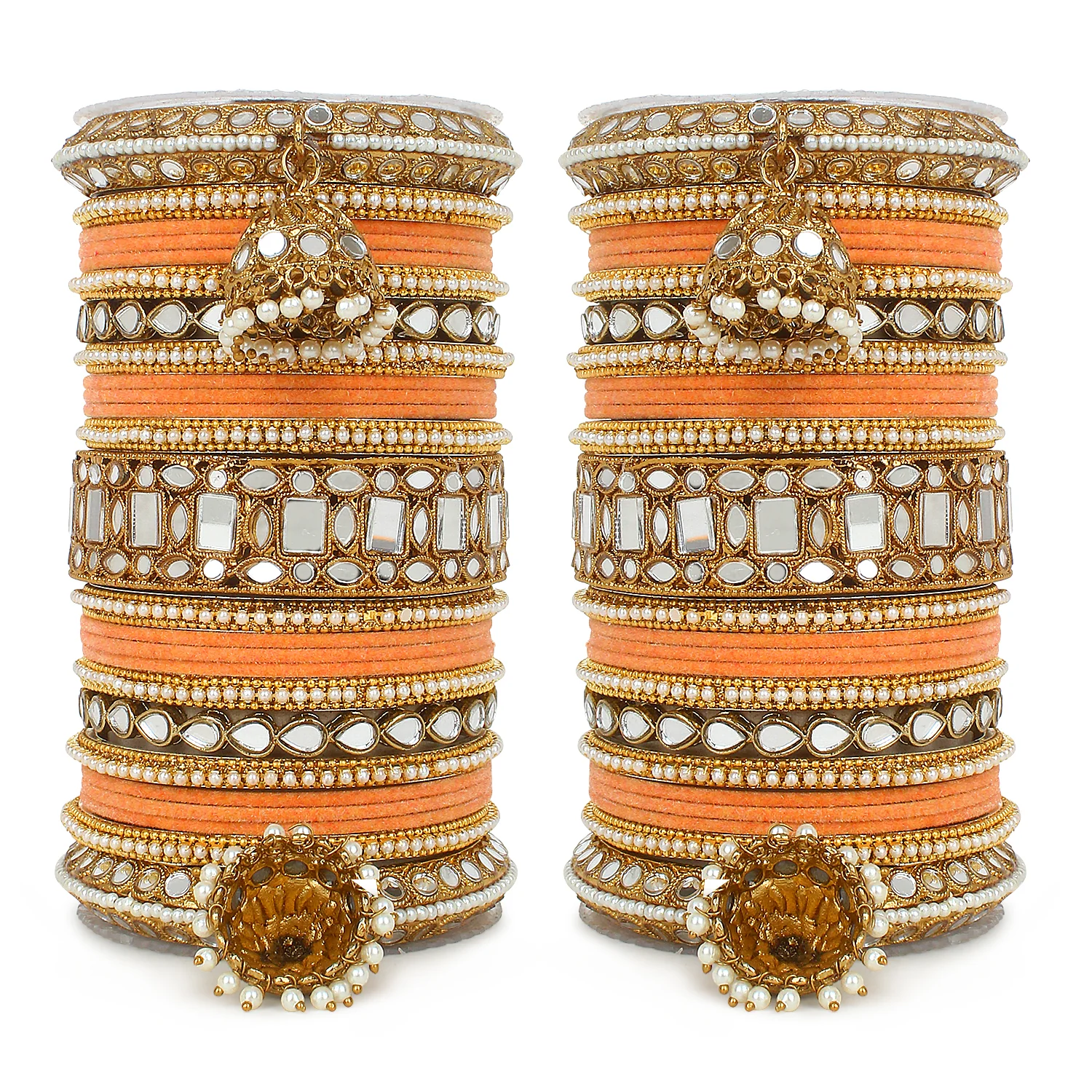 Traditional Mirror Bangle Set with Velvet Bangles with Jhumki by Leshya - Image 19