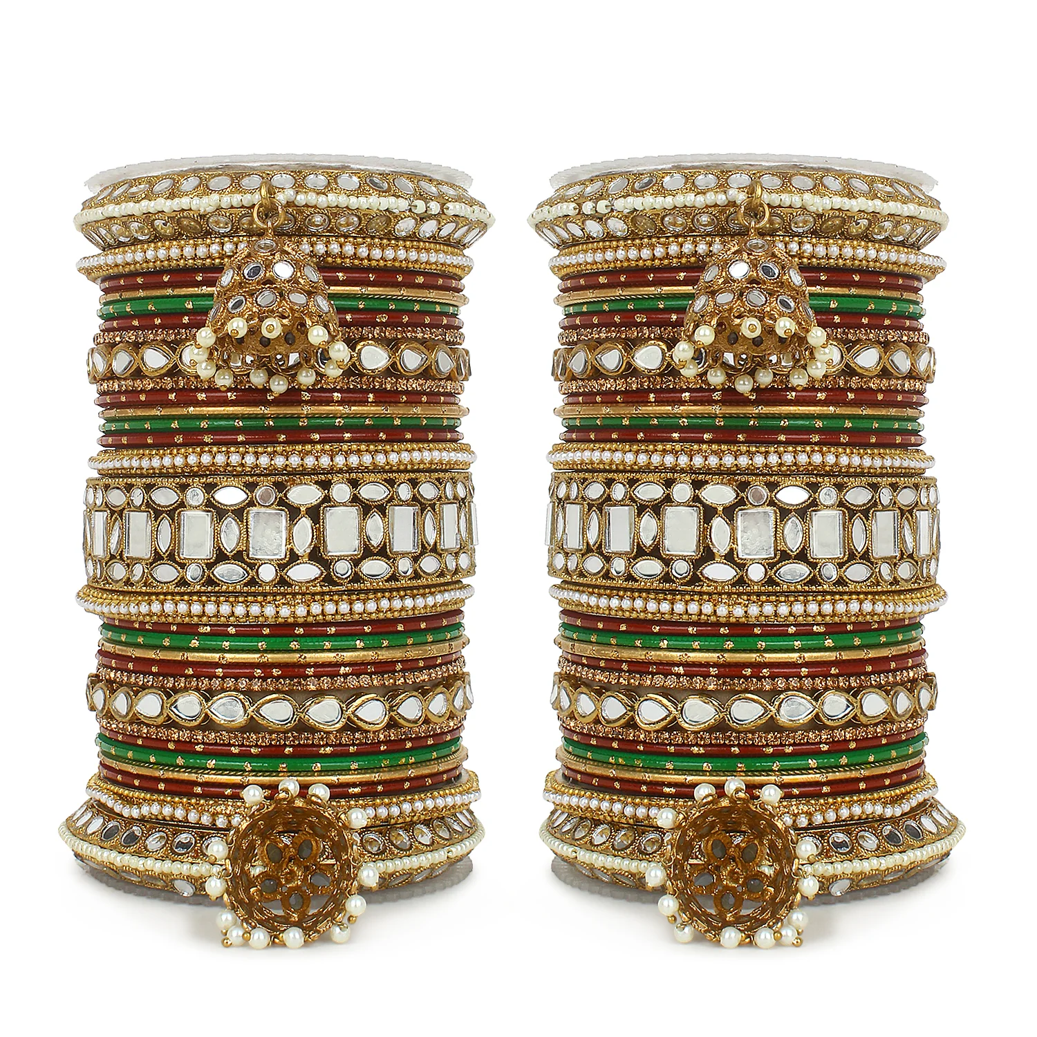 Traditional Mirror Bangle Set with Velvet Bangles with Jhumki by Leshya - Image 21