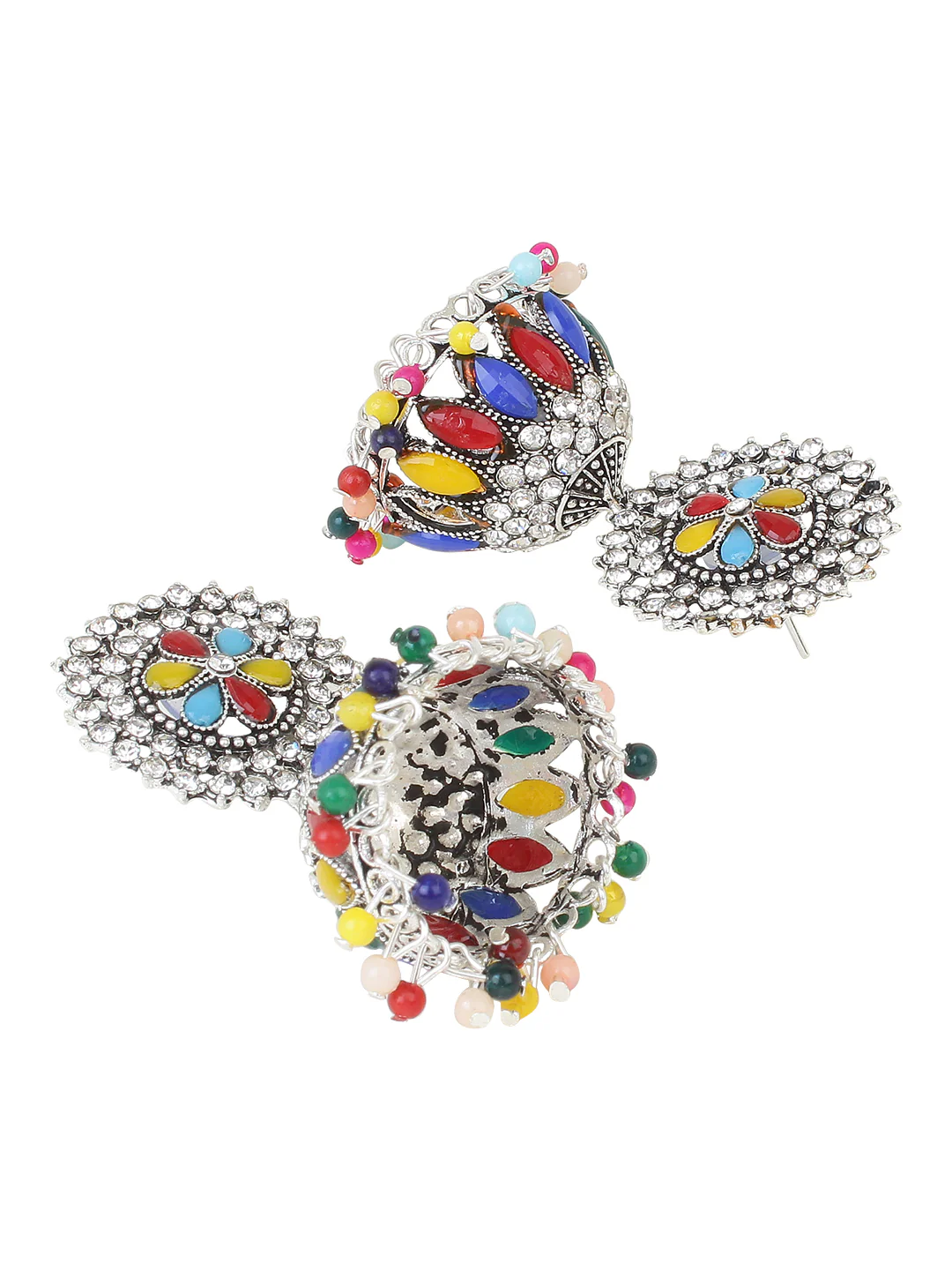Traditional Oxidized Multicoloured Jhumki Earring by Leshya - Image 3