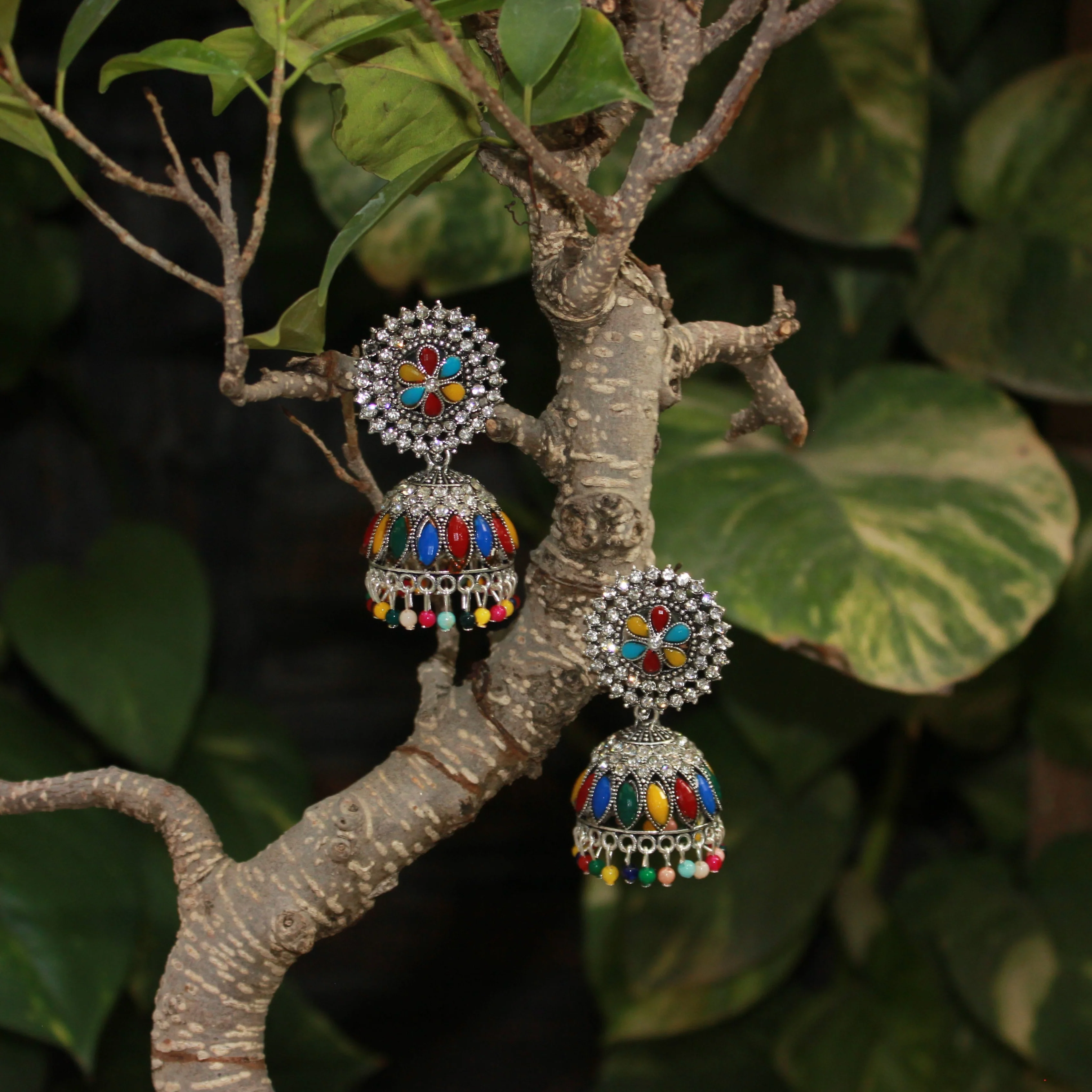 Traditional Oxidized Multicoloured Jhumki Earring by Leshya - Image 4