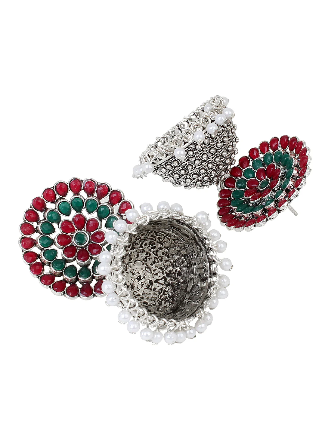 Traditional Oxidized Red-Green Jhumki Earring by Leshya - Image 3