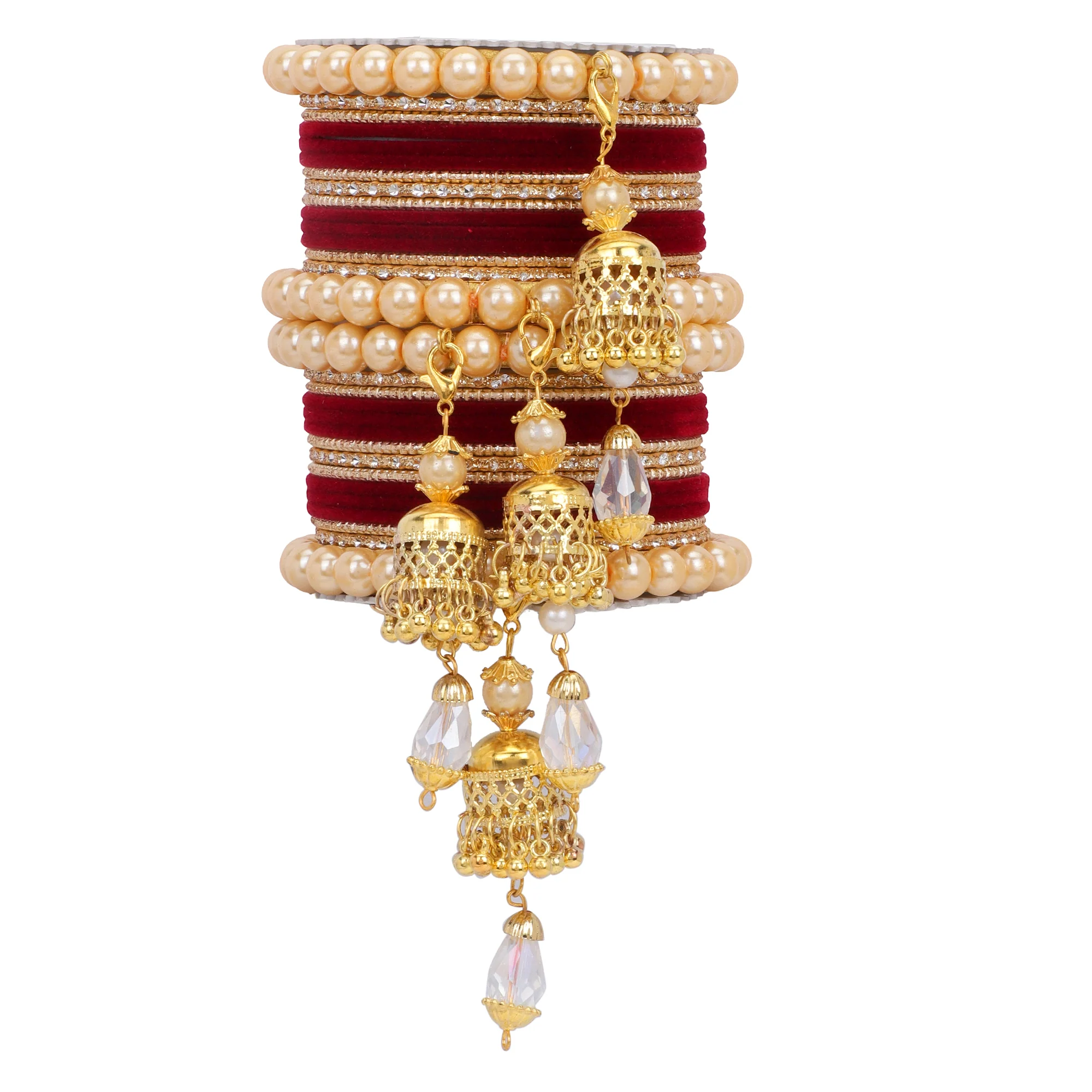 Traditional Pearl Jhumki and Velvet Bangle set by Leshya - Image 10