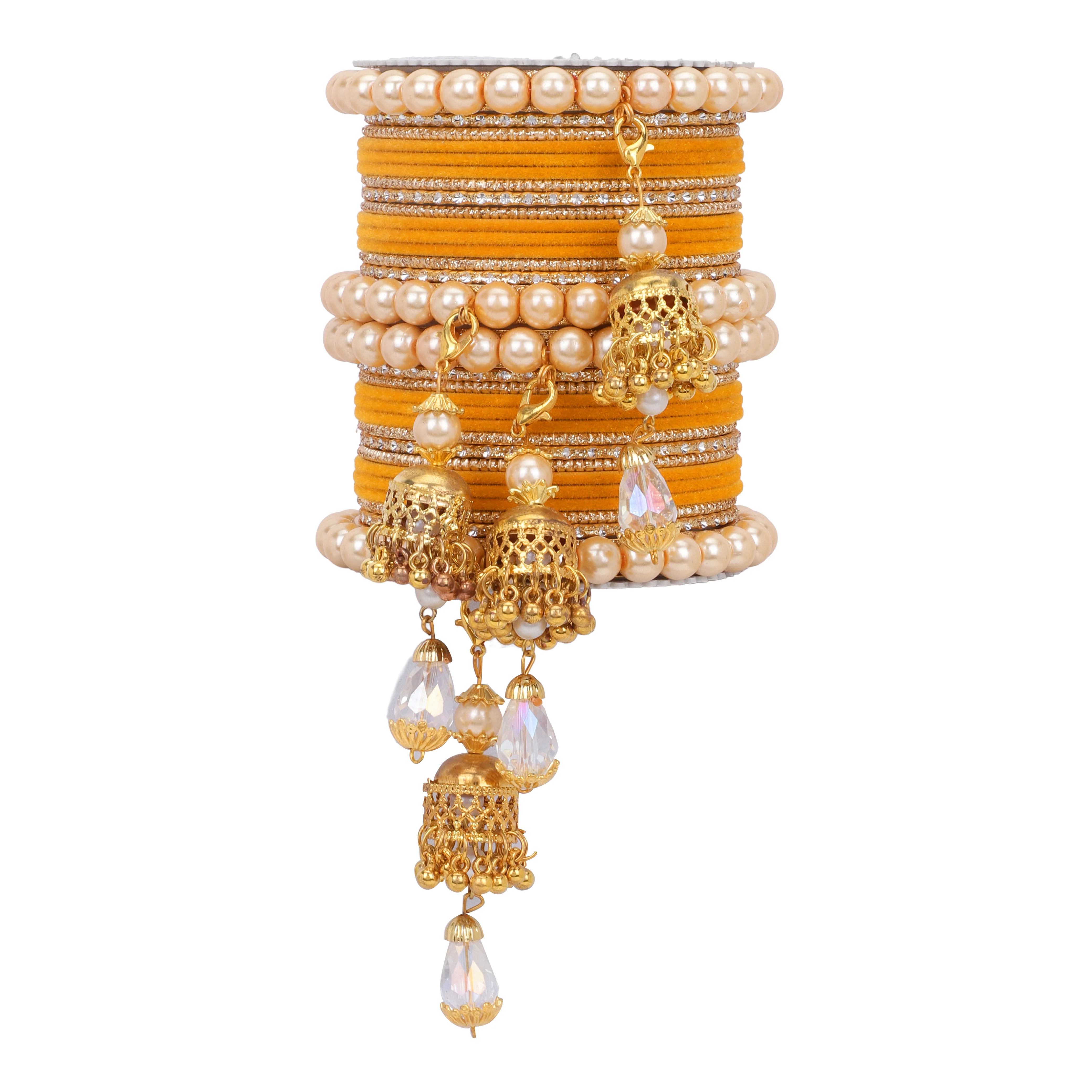 Traditional Pearl Jhumki and Velvet Bangle set by Leshya - Image 11