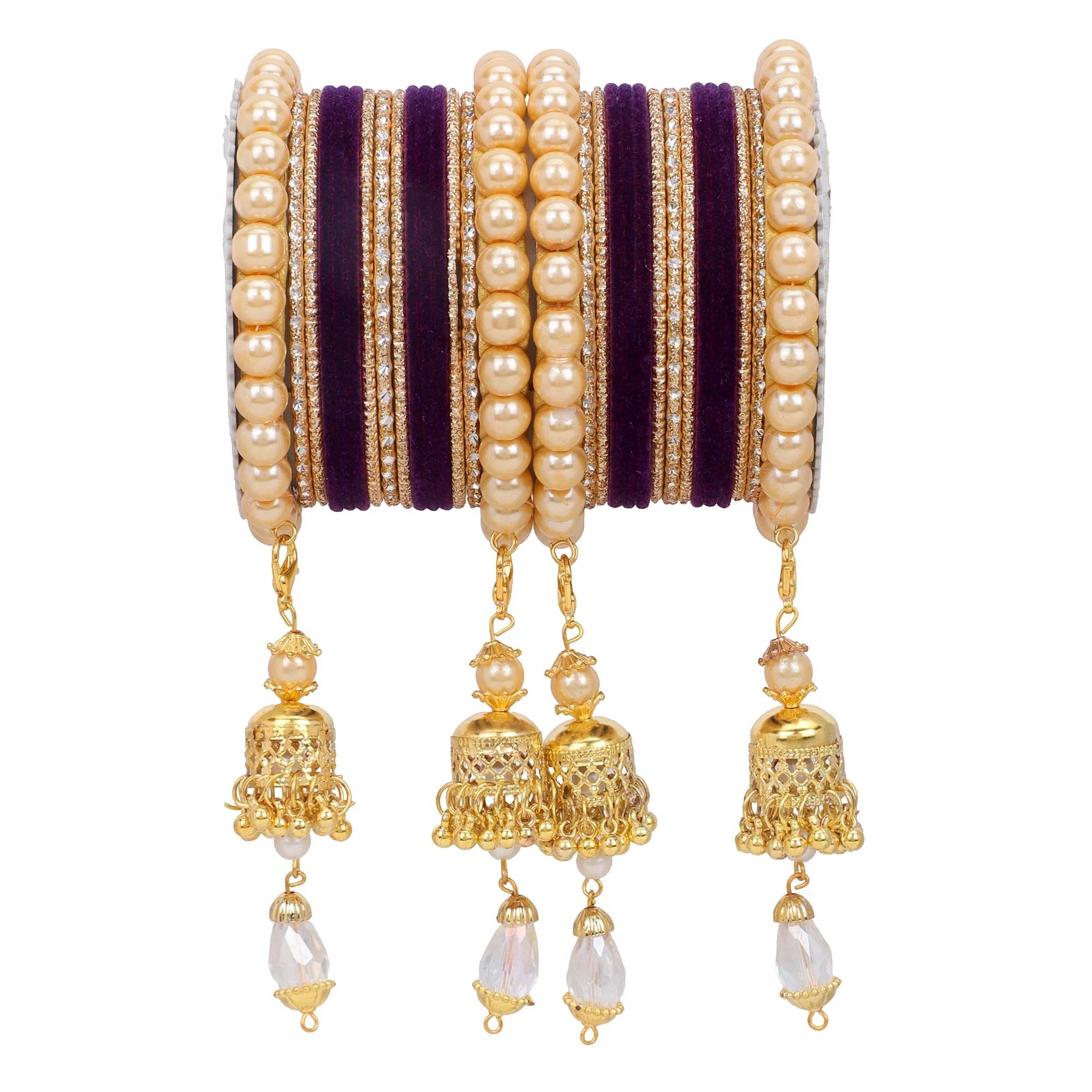 Traditional Pearl Jhumki and Velvet Bangle set by Leshya - Image 12