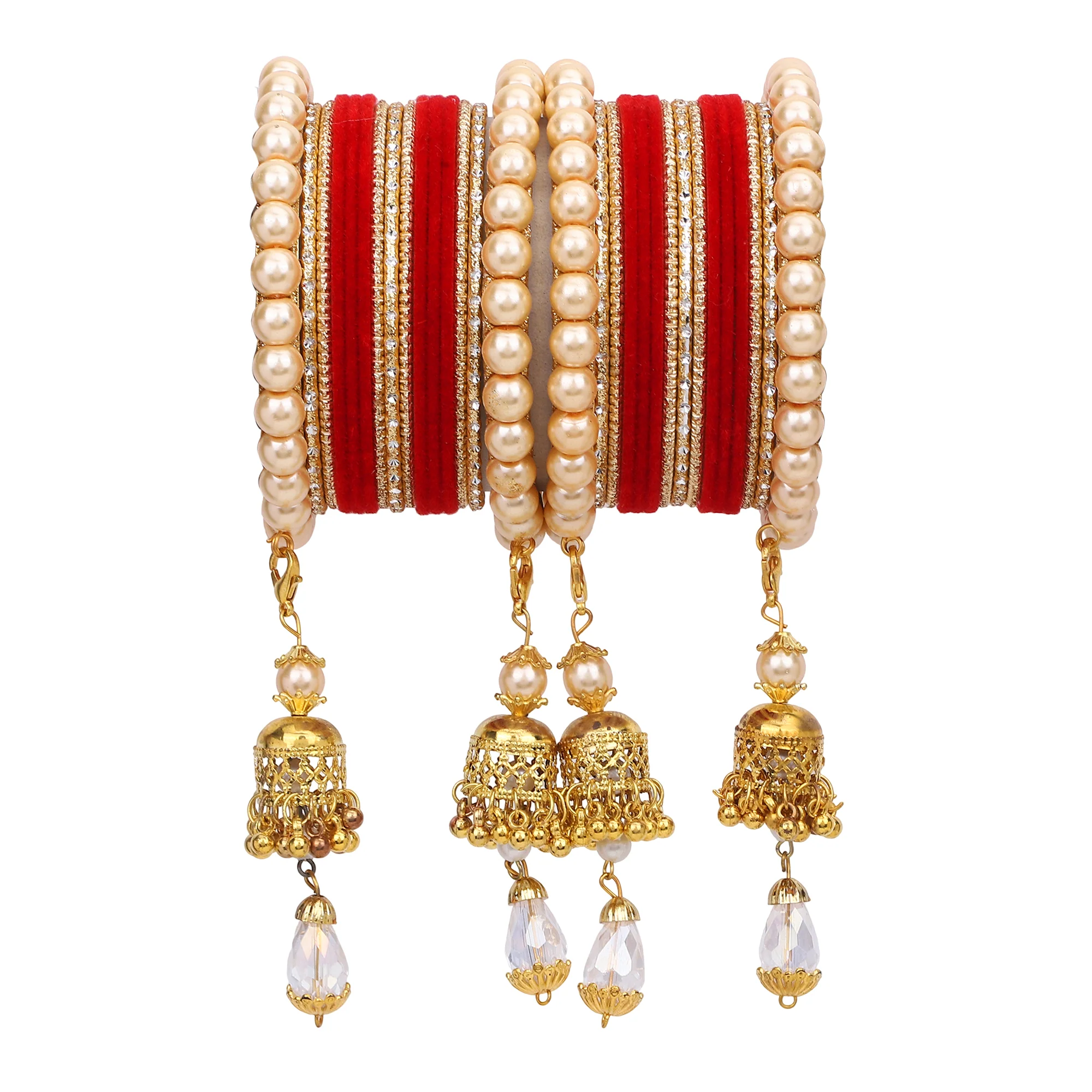 Traditional Pearl Jhumki and Velvet Bangle set by Leshya - Image 2