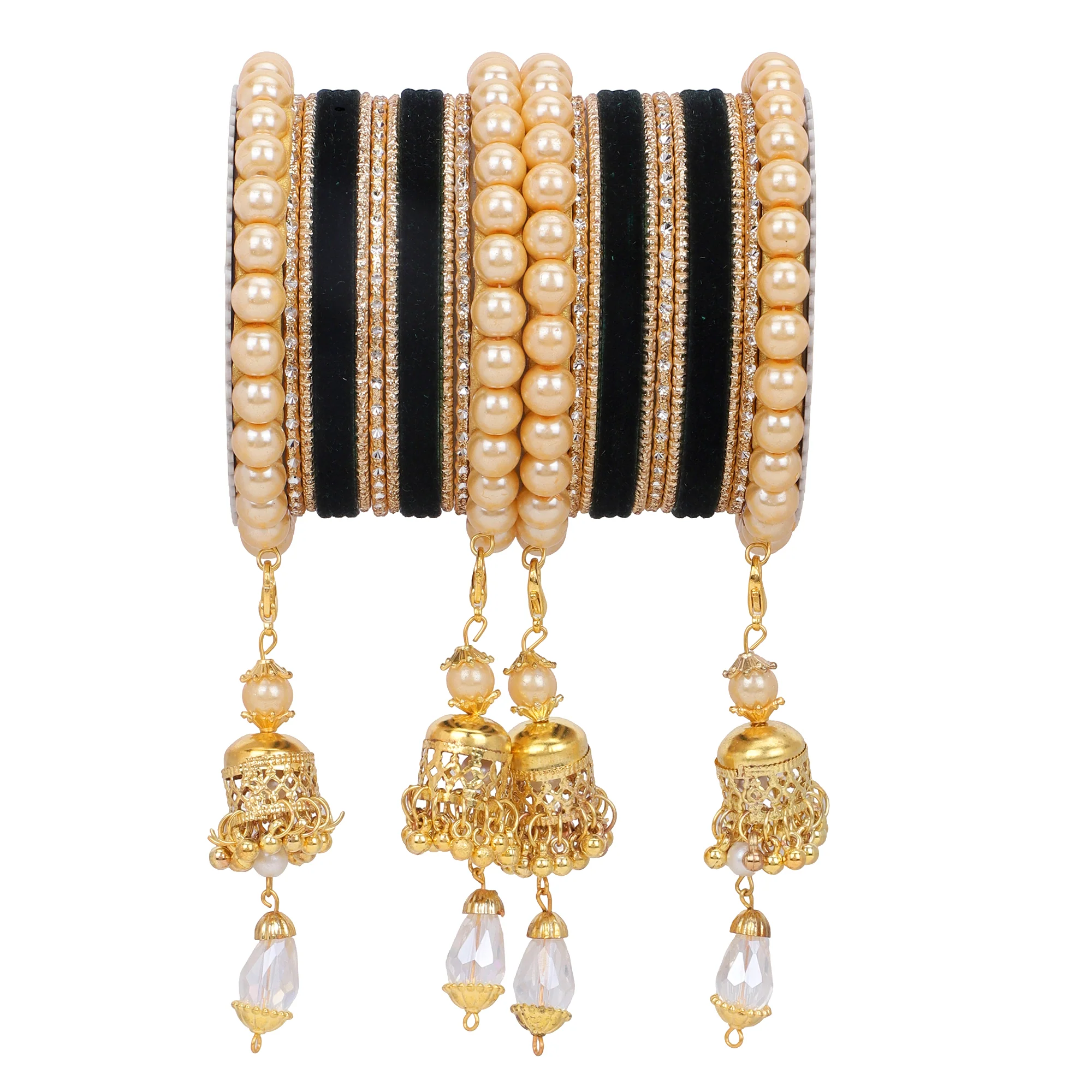 Traditional Pearl Jhumki and Velvet Bangle set by Leshya - Image 3