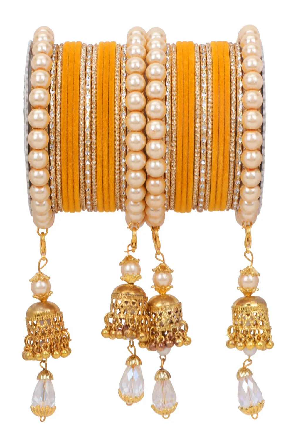 Traditional Pearl Jhumki and Velvet Bangle set by Leshya - Image 4