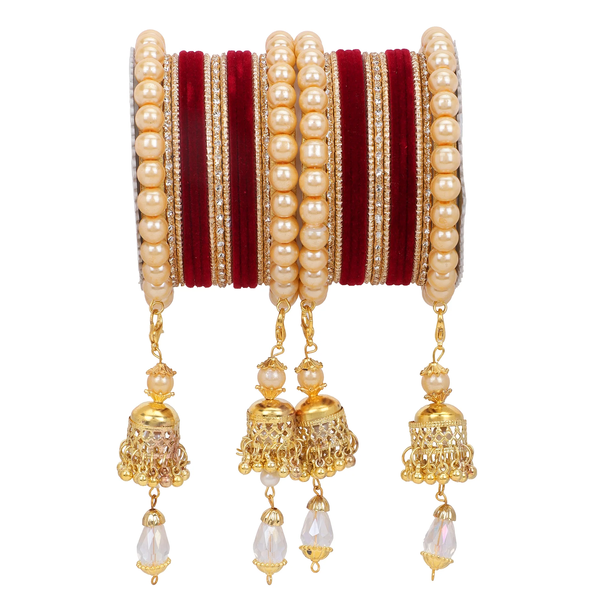 Traditional Pearl Jhumki and Velvet Bangle set by Leshya - Image 5