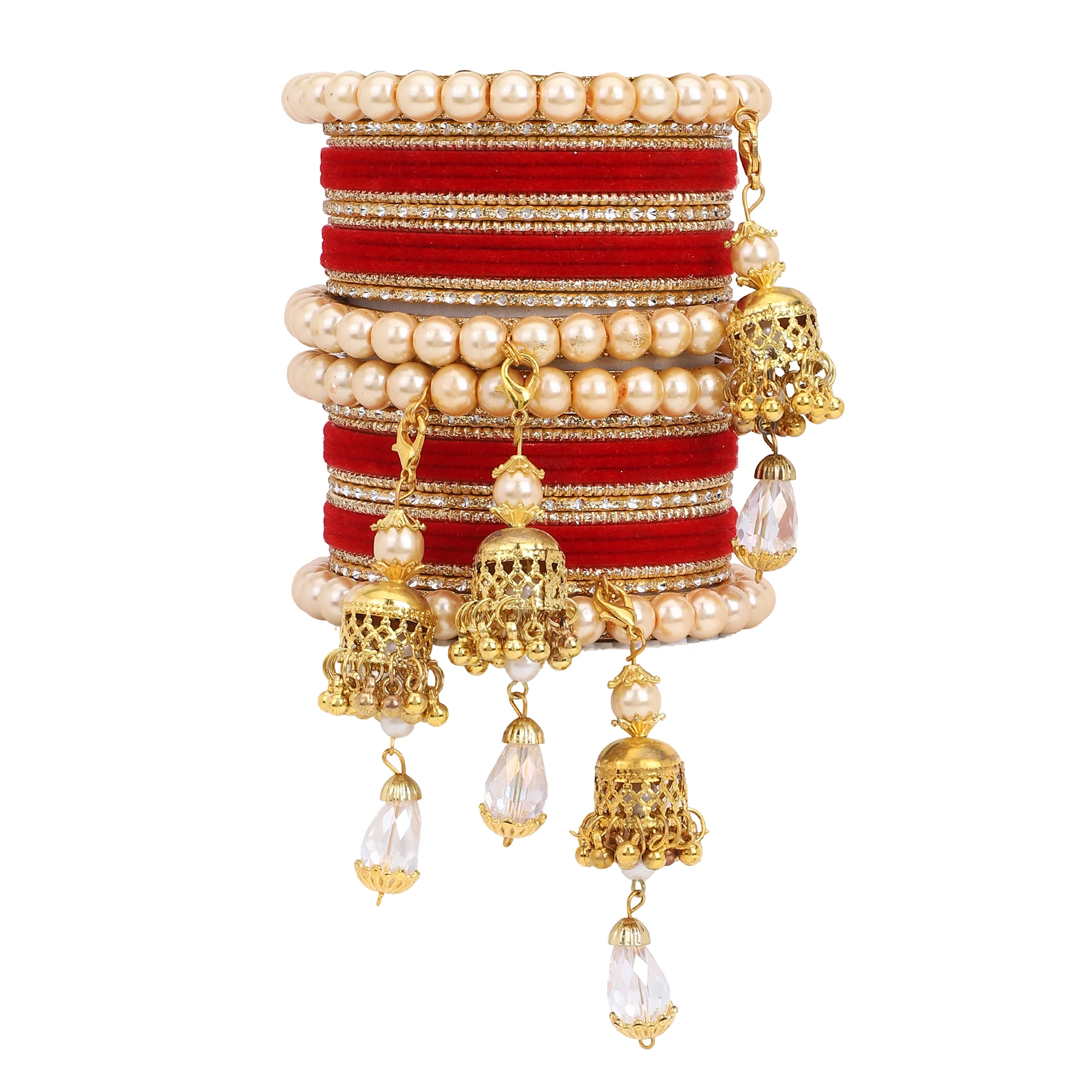 Traditional Pearl Jhumki and Velvet Bangle set by Leshya - Image 6