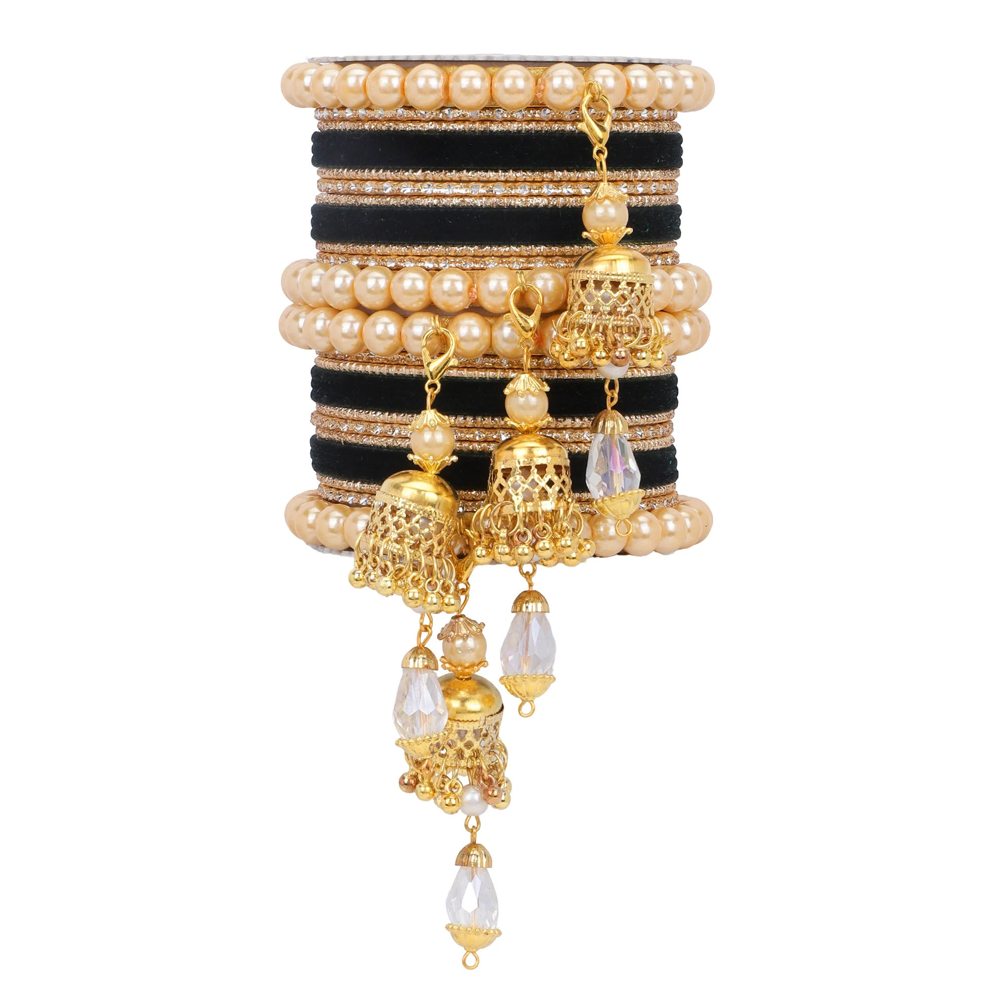 Traditional Pearl Jhumki and Velvet Bangle set by Leshya - Image 7