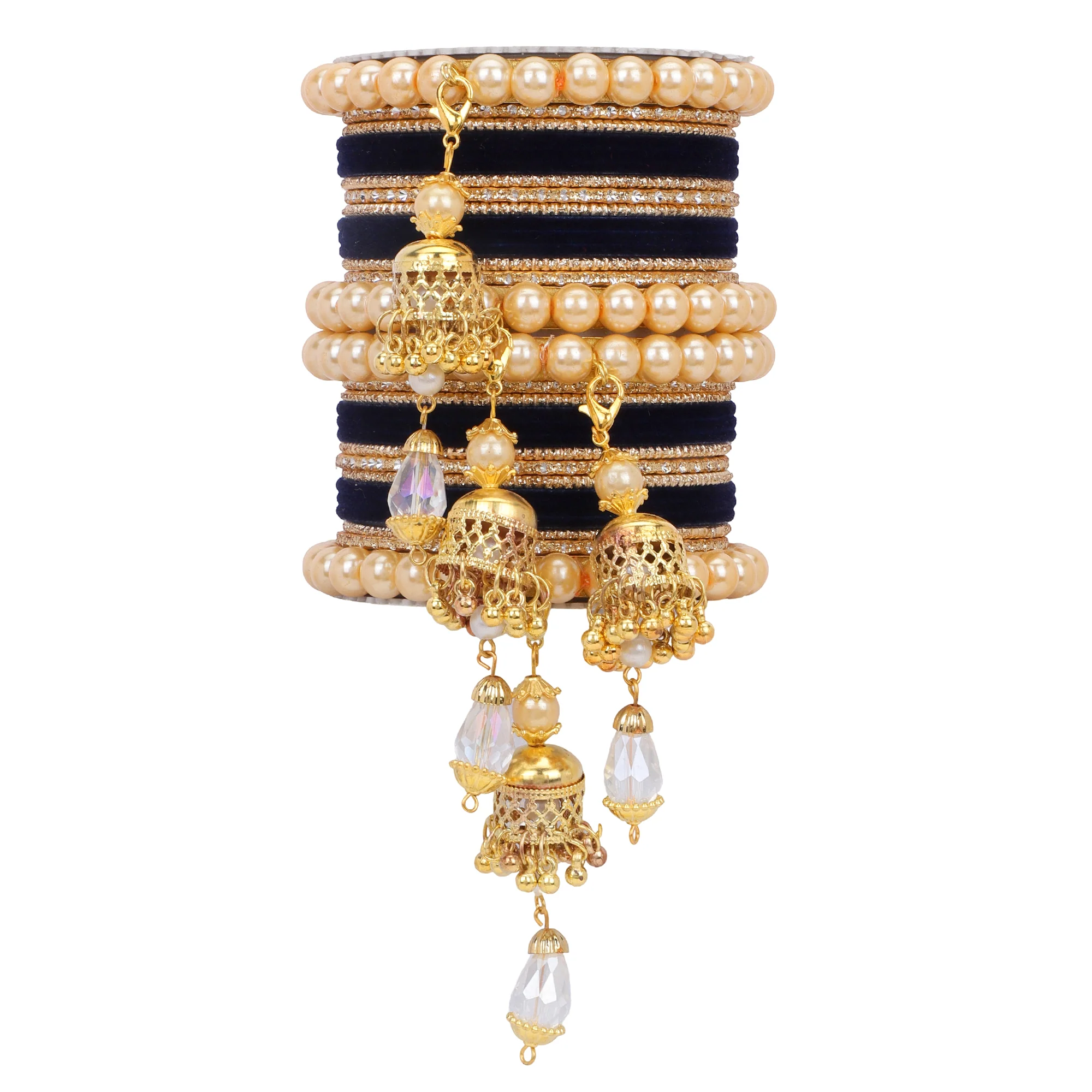 Traditional Pearl Jhumki and Velvet Bangle set by Leshya - Image 8