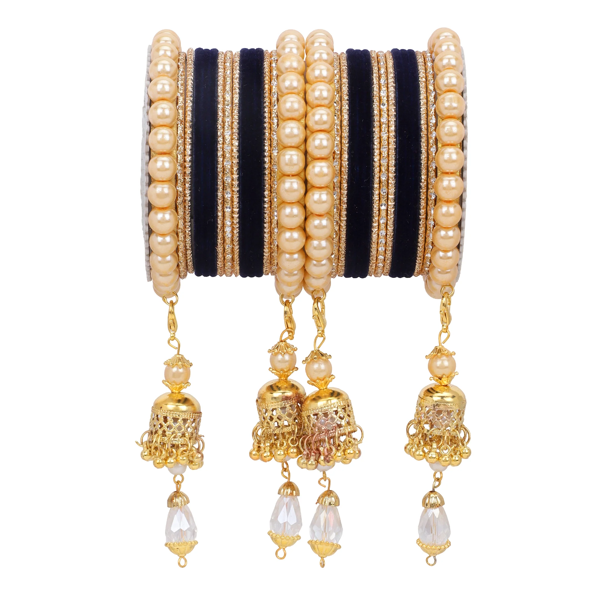 Traditional Pearl Jhumki and Velvet Bangle set by Leshya - Image 9