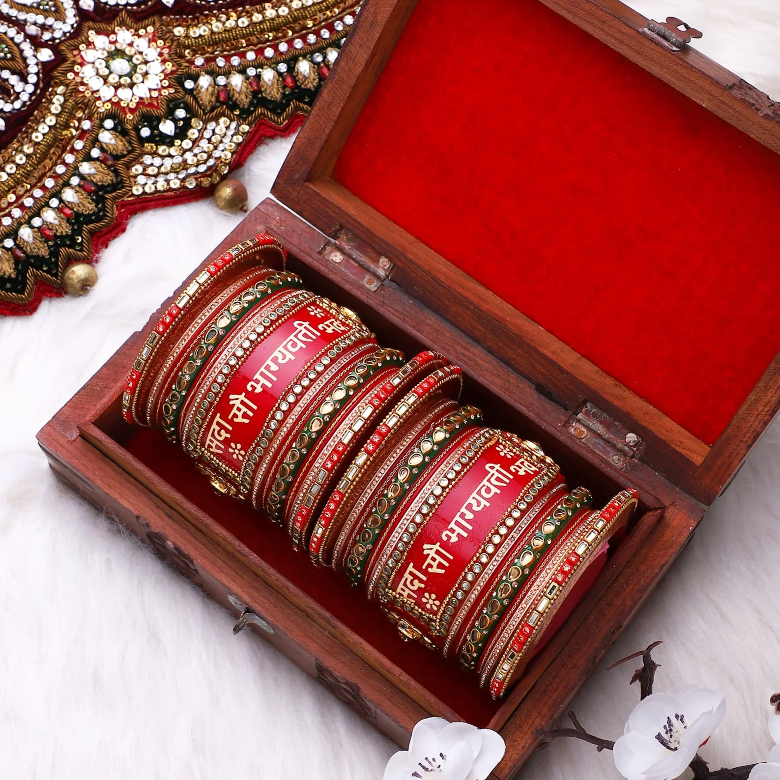 Traditional Rajasthani Bridal Chura in Gold Bead Work by Leshya - Image 2