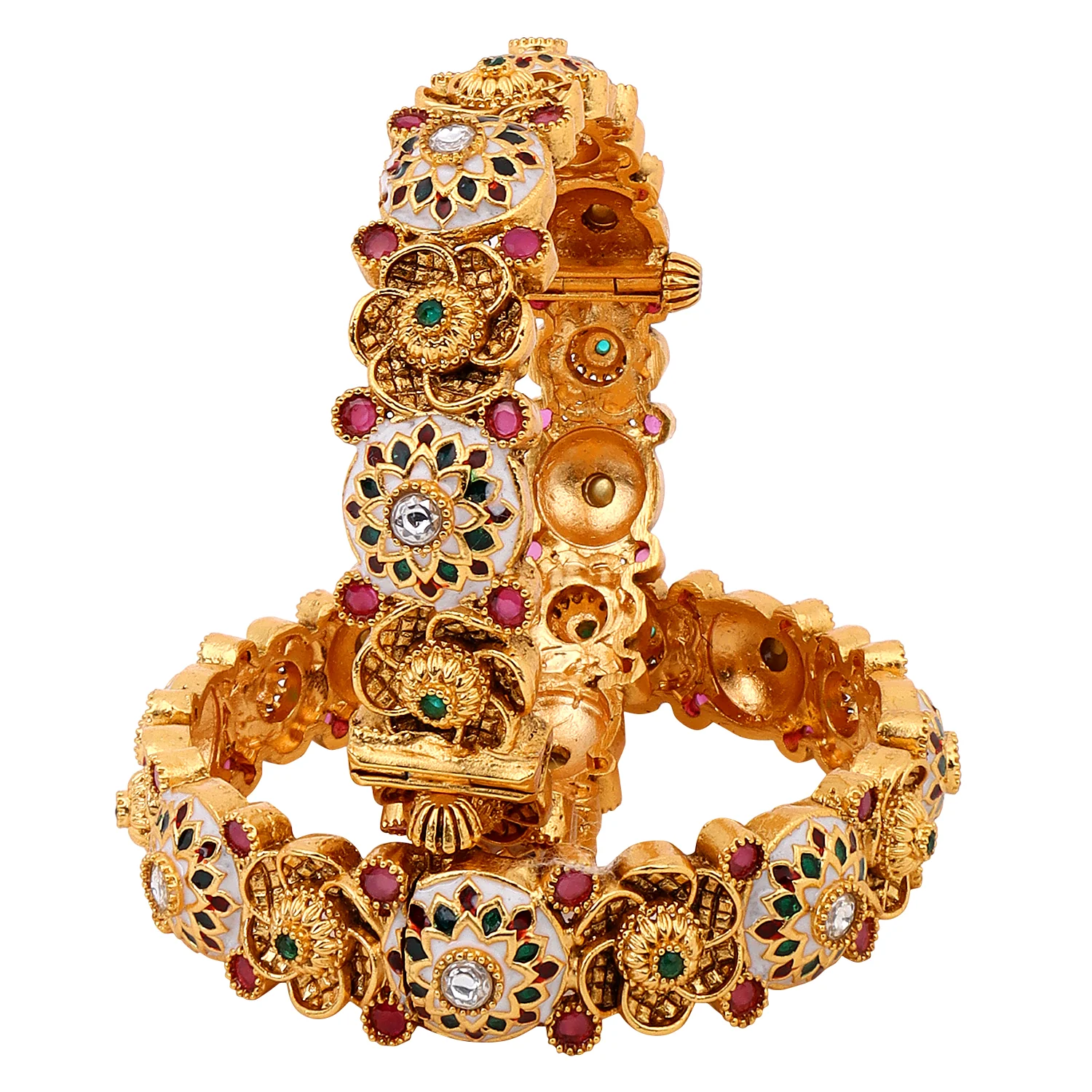 Traditional Rajwada Style Bracelets with Meenakari and Gold Polish by Leshya - Image 2