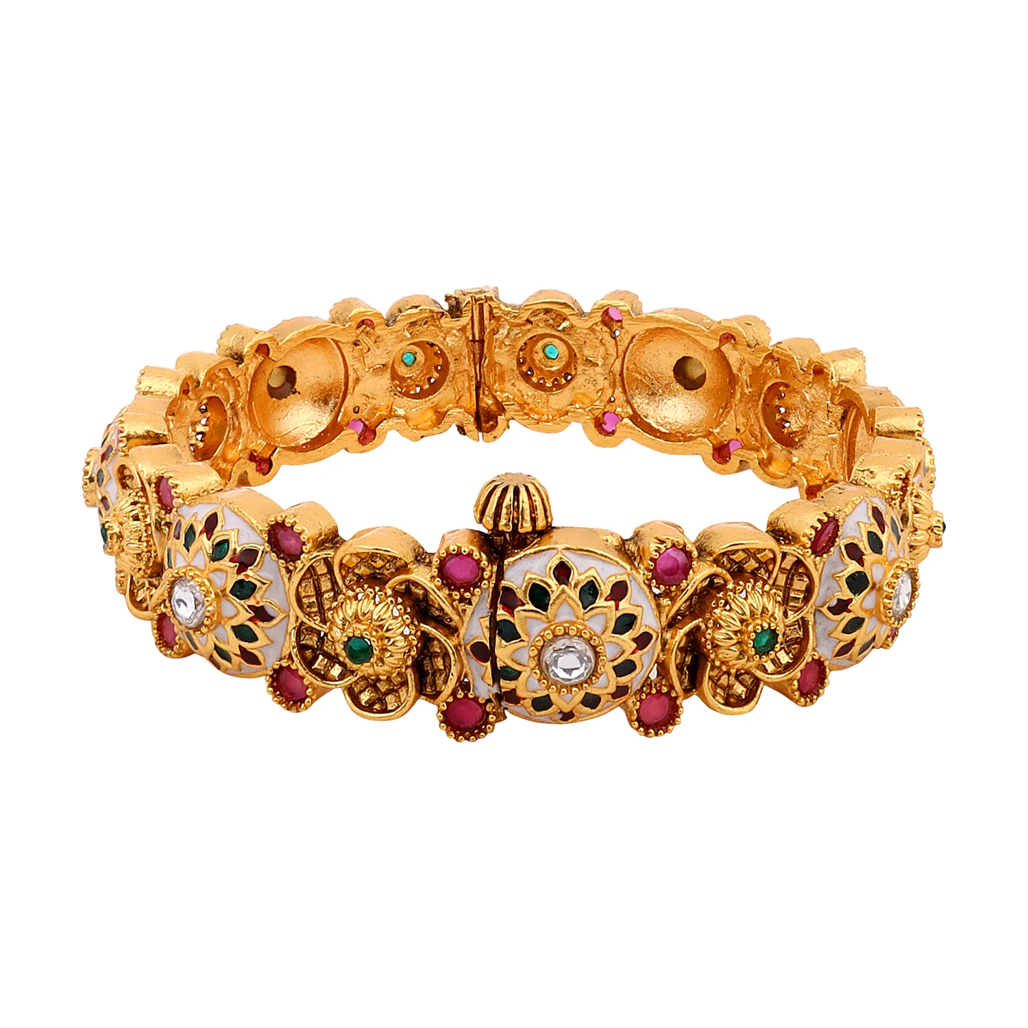 Traditional Rajwada Style Bracelets with Meenakari and Gold Polish by Leshya - Image 3