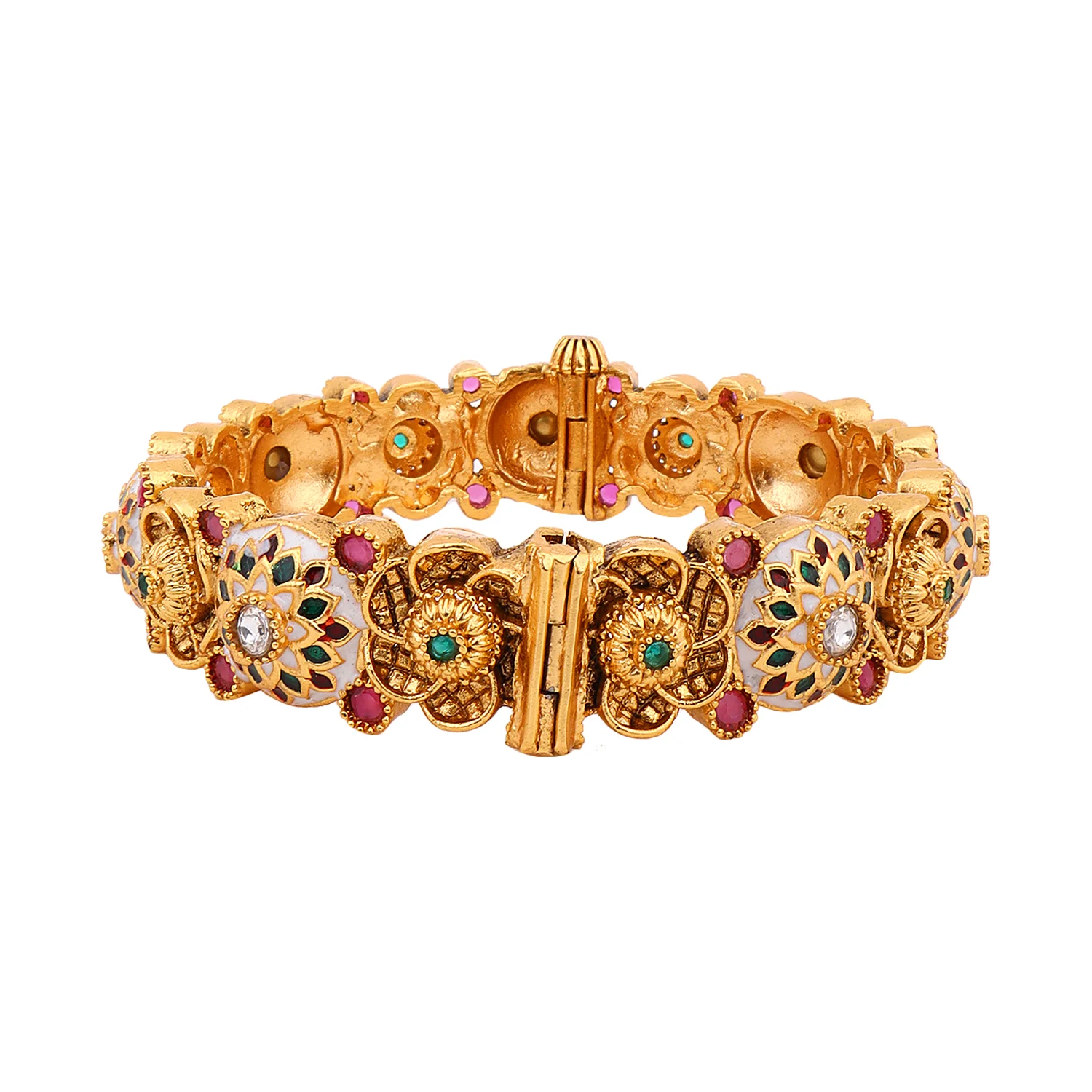Traditional Rajwada Style Bracelets with Meenakari and Gold Polish by Leshya - Image 4