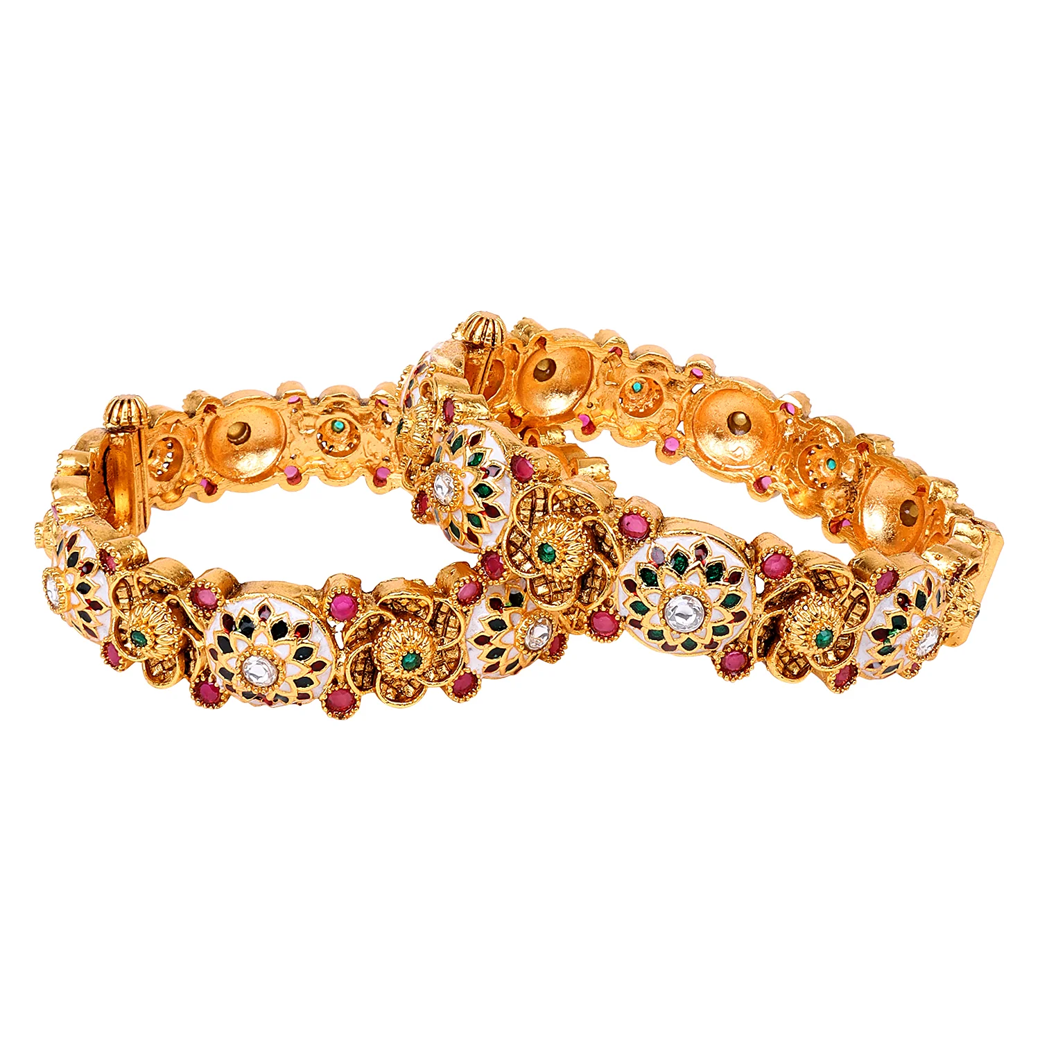 Traditional Rajwada Style Bracelets with Meenakari and Gold Polish by Leshya - Image 5
