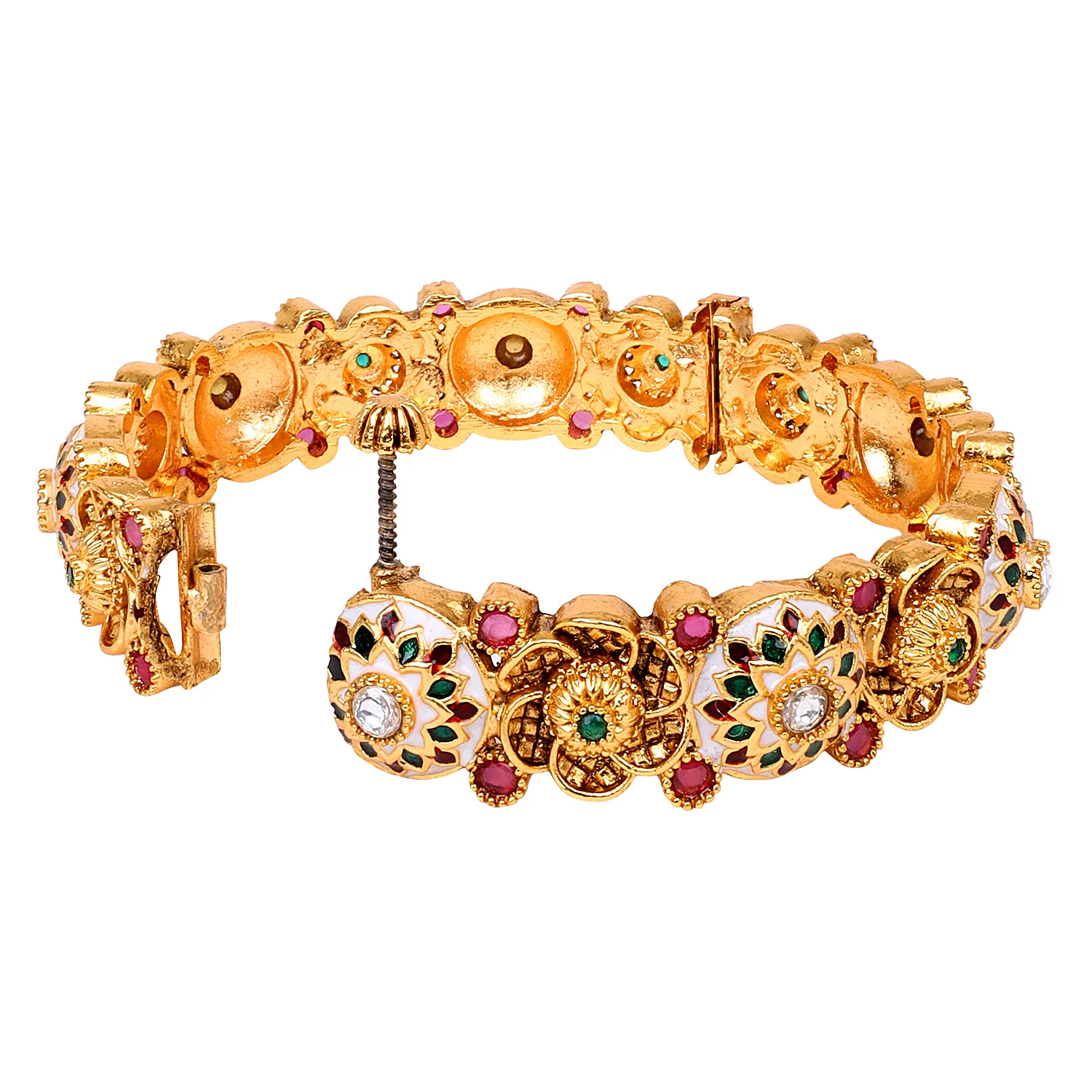 Traditional Rajwada Style Bracelets with Meenakari and Gold Polish by Leshya - Image 6