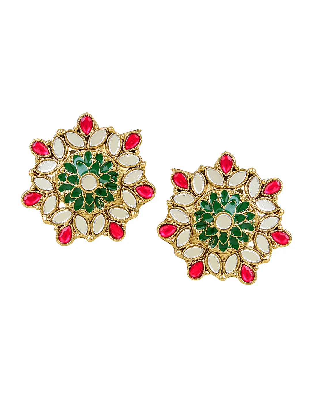 Traditional Red Green Earring with Mirrorwork by Leshya - Image 2