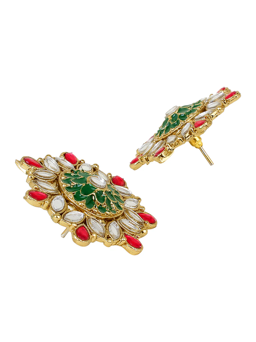 Traditional Red Green Earring with Mirrorwork by Leshya - Image 3