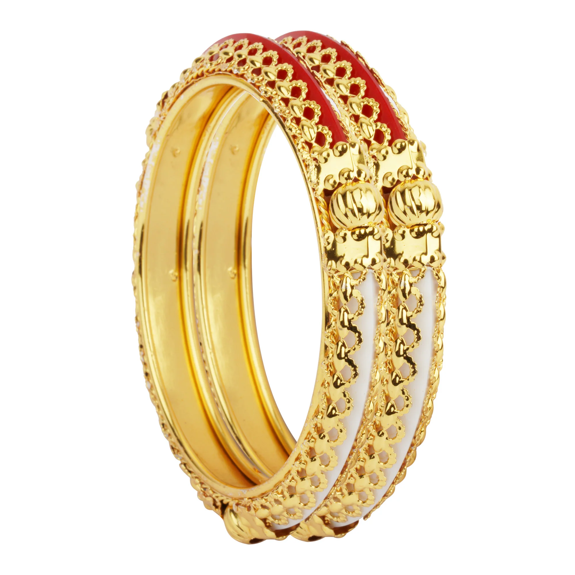 Traditional Red-Green Kada Pair with Intricate Jaaliwork Border for Women by Leshya - Image 2