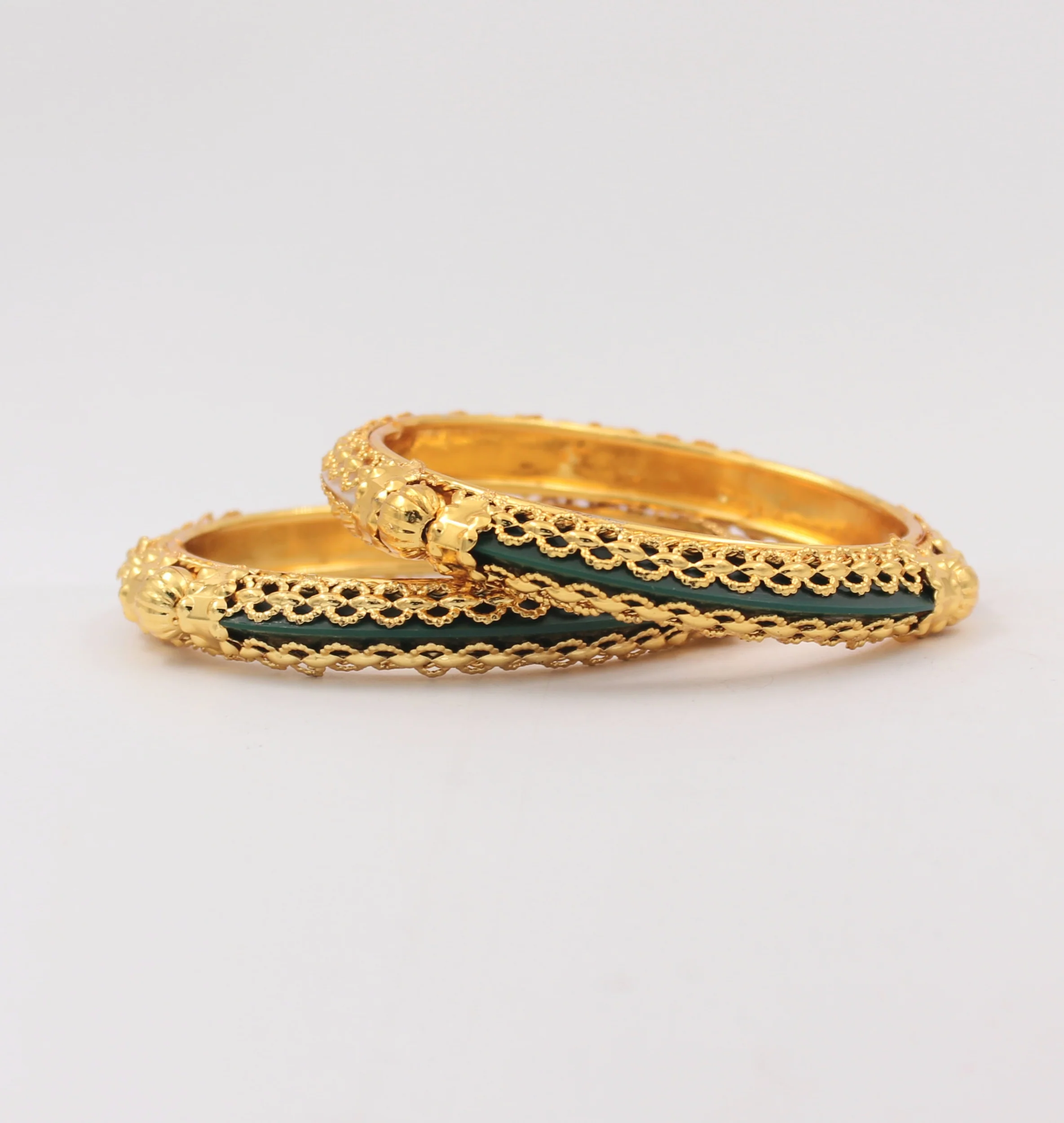 Traditional Red-Green Kada Pair with Intricate Jaaliwork Border for Women by Leshya - Image 3