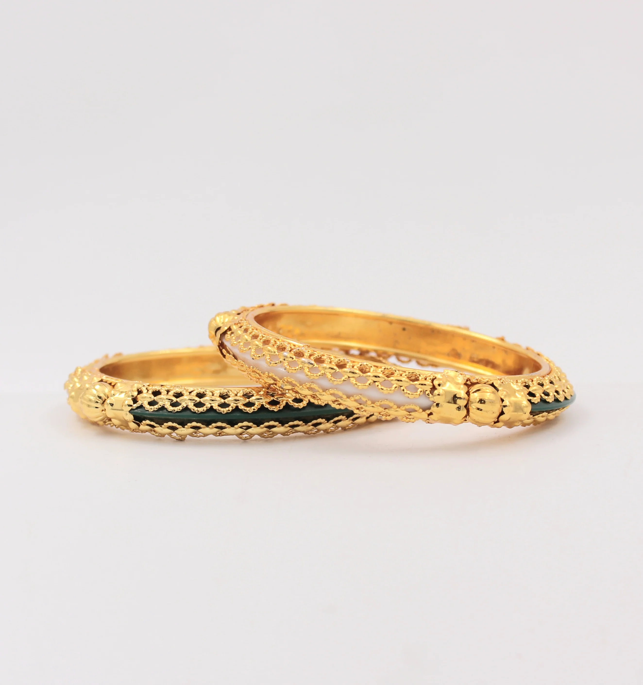 Traditional Red-Green Kada Pair with Intricate Jaaliwork Border for Women by Leshya - Image 5