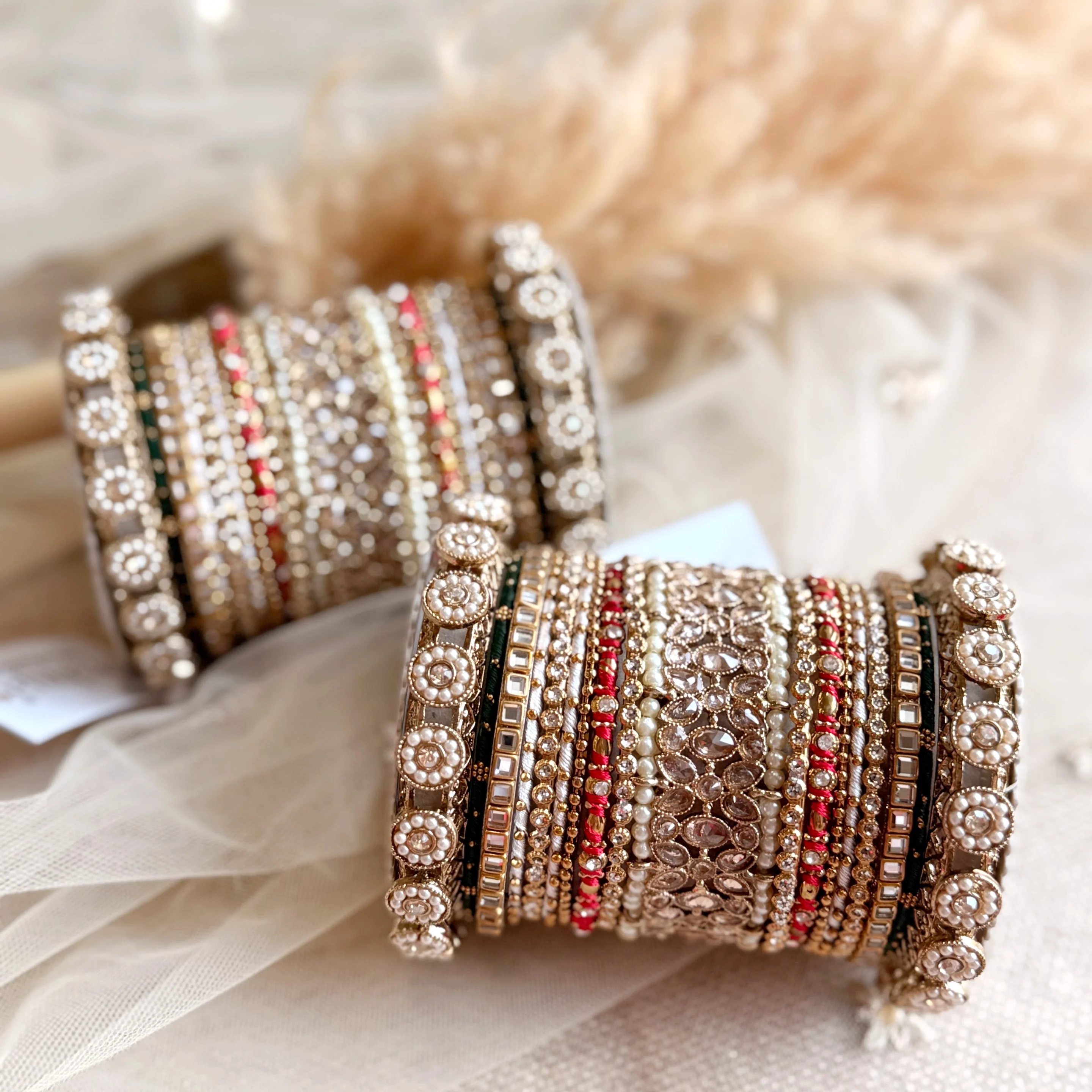 Traditional Red-Green Style Bangle set for two hands by Leshya - Image 2