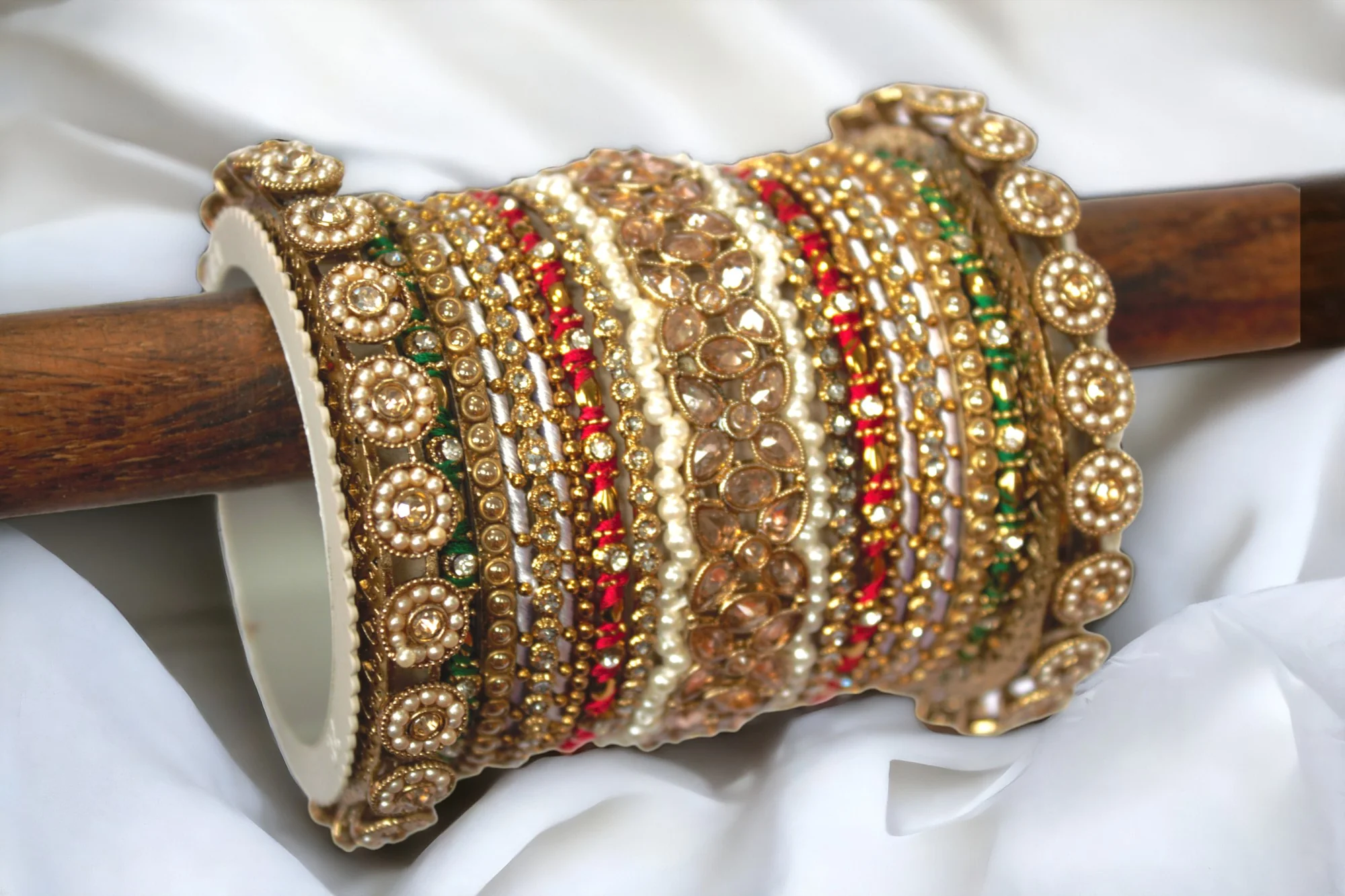 Traditional Red-Green Style Bangle set for two hands by Leshya - Image 3