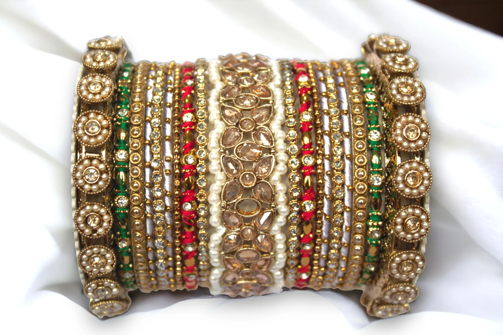 Traditional Red-Green Style Bangle set for two hands by Leshya - Image 4