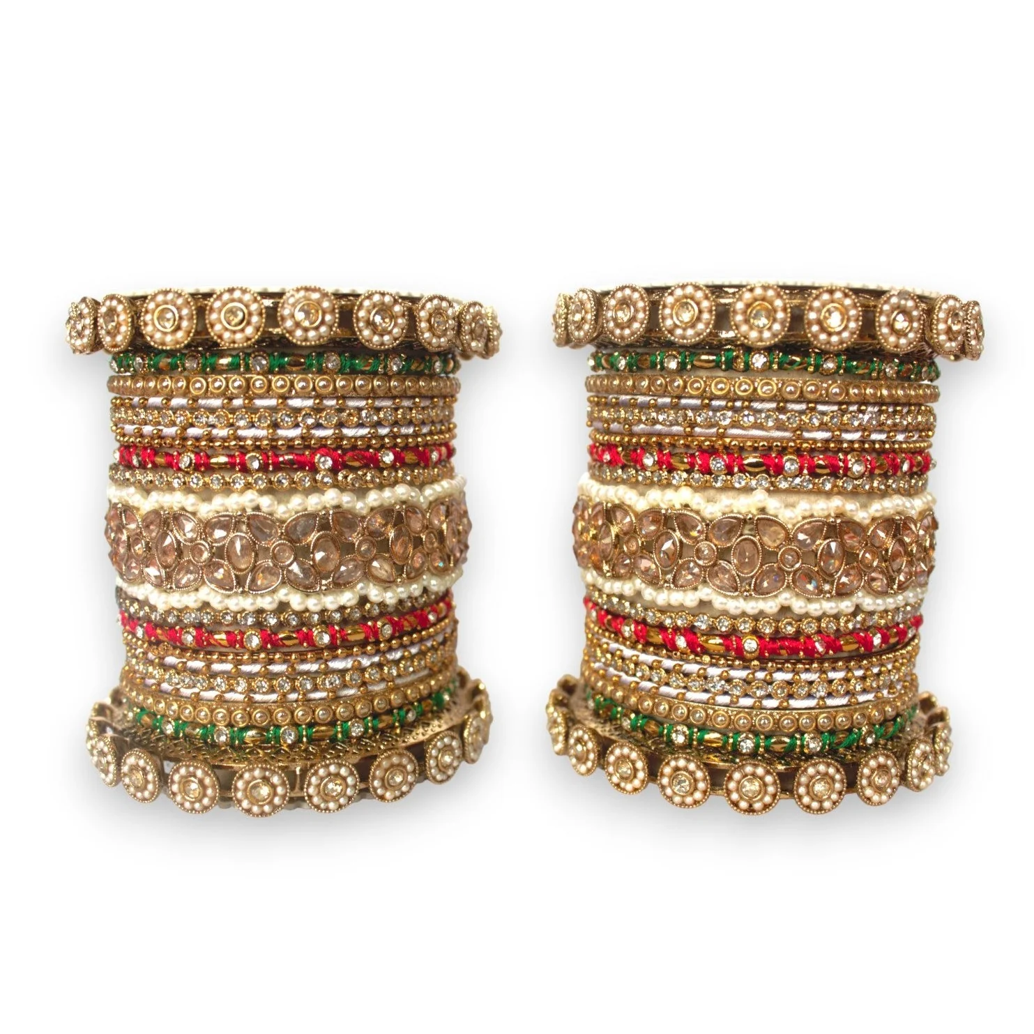 Traditional Red-Green Style Bangle set for two hands by Leshya - Image 6