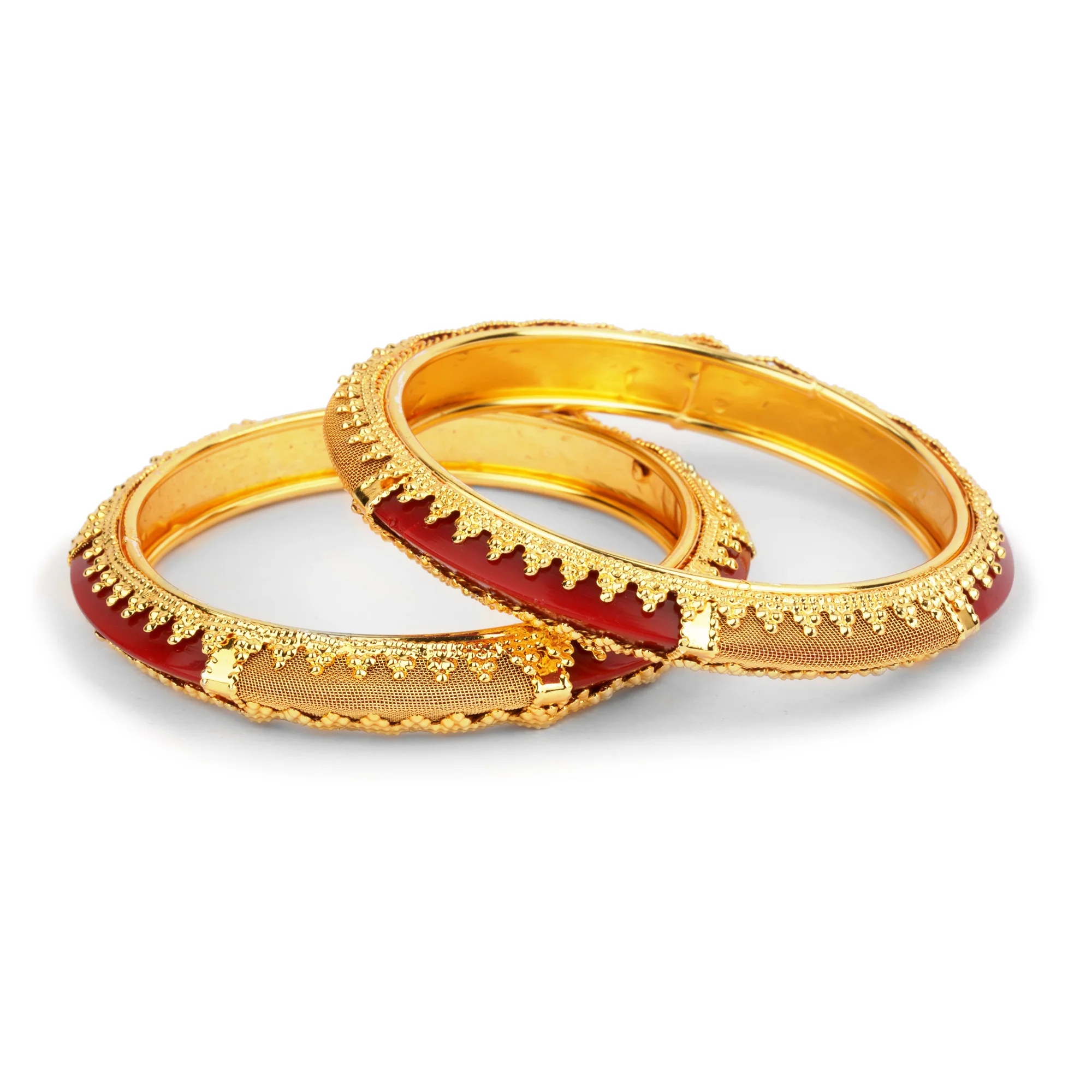 Traditional Red Kada Pair with Intricate Jaaliwork And Wire Mesh Design for Women by Leshya - Image 2
