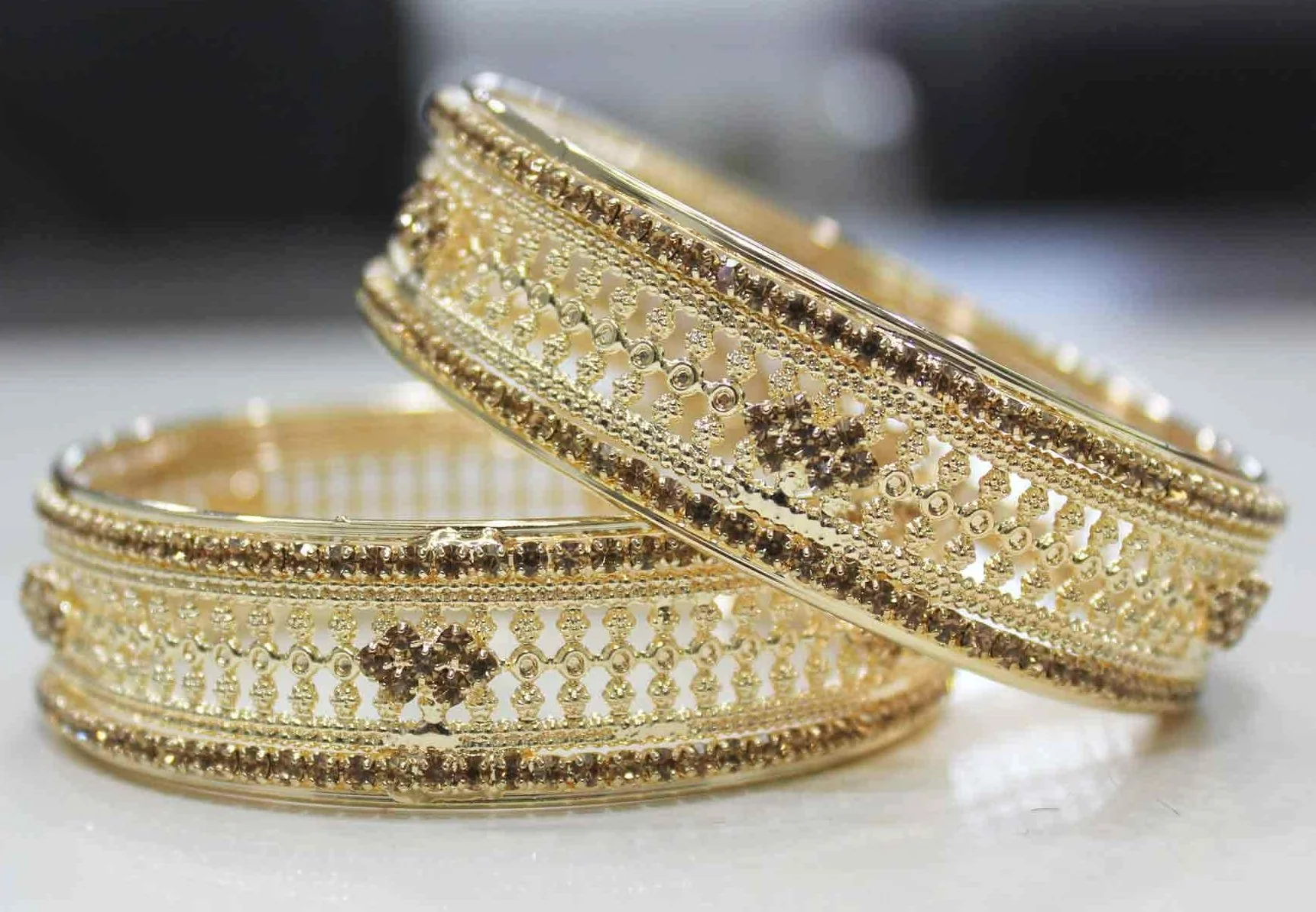 Traditional Rose Gold Plated And Running Stone Two Piece Bracelet - Image 3