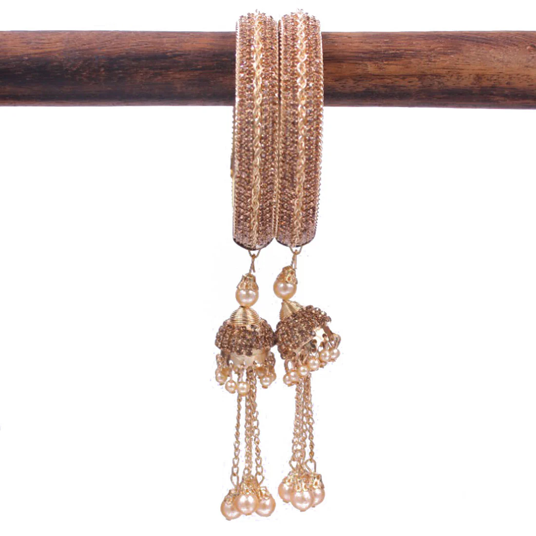 Traditional Rose Gold Stone Studded with pearl Jhumki by Leshya - Image 3